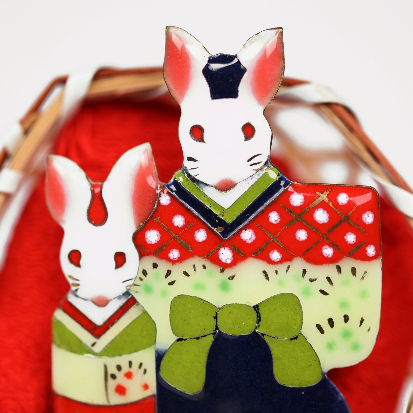 Cloisonne Rabbit Hina Brooch, Usagi Hina Brooch by Keiko Sera, Free Shipping