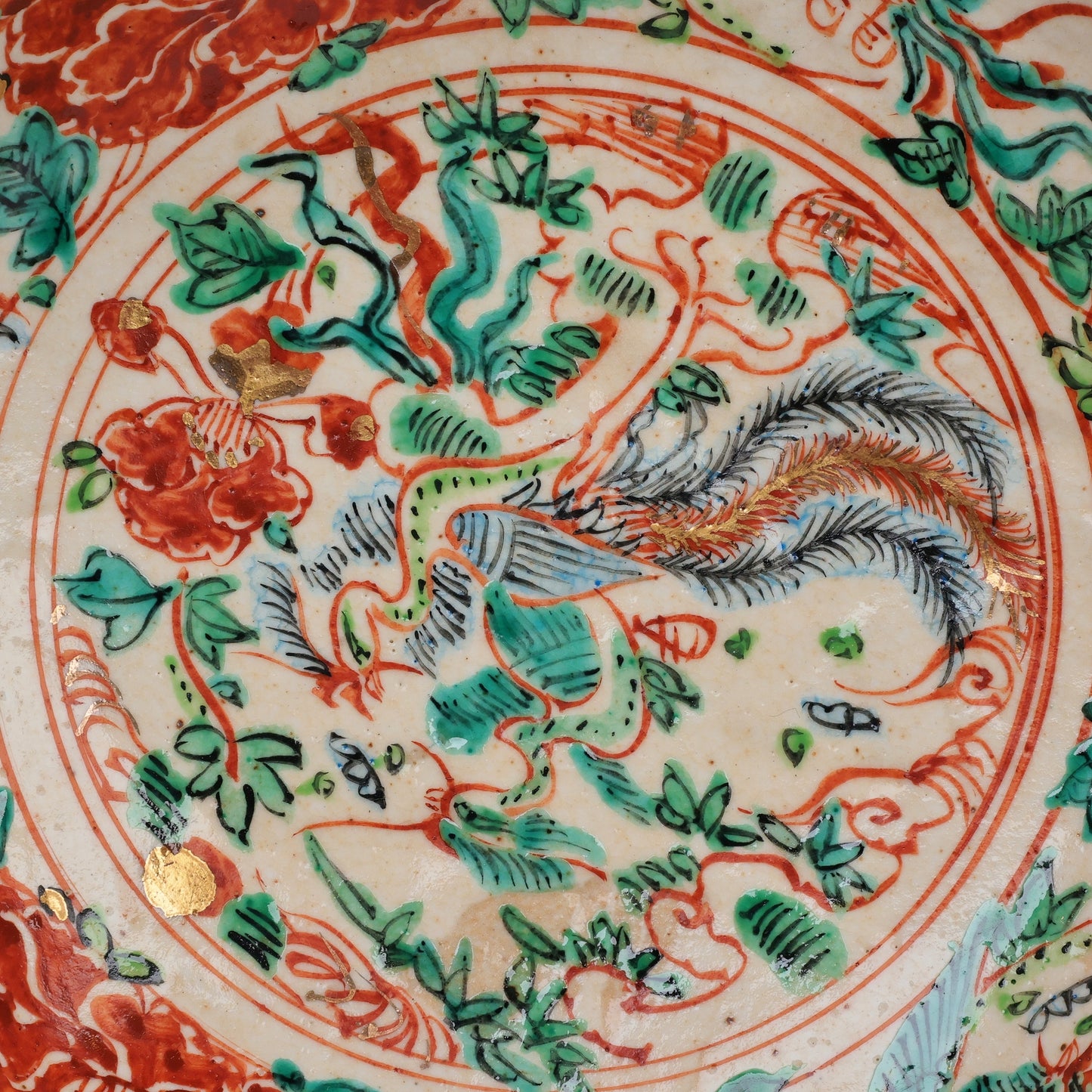 Mino pottery, Katakuchi serving dish, Japanese Mino-yaki, Iroe Kinsai Botan, Japanese Phoenix, Free shipping