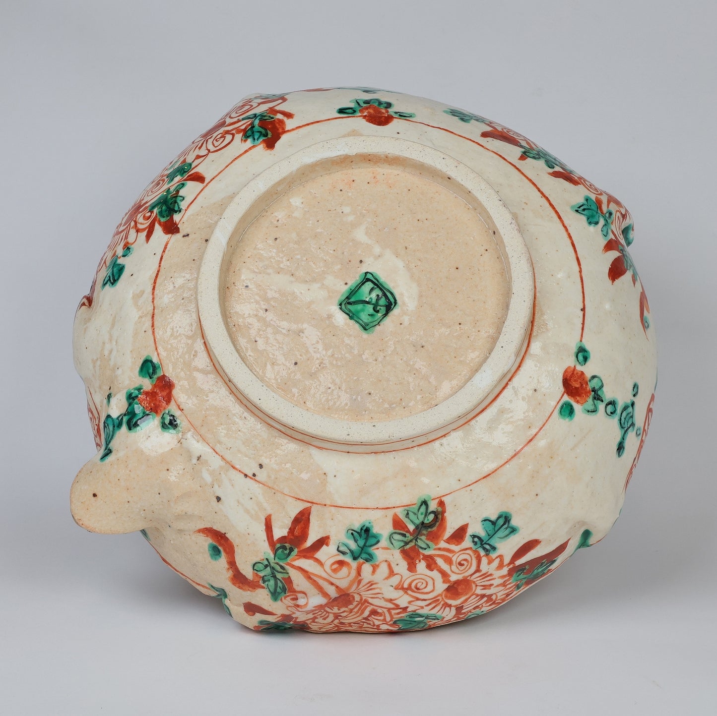 Mino pottery, Katakuchi serving dish, Japanese Mino-yaki, Iroe Kinsai Botan, Japanese Phoenix, Free shipping