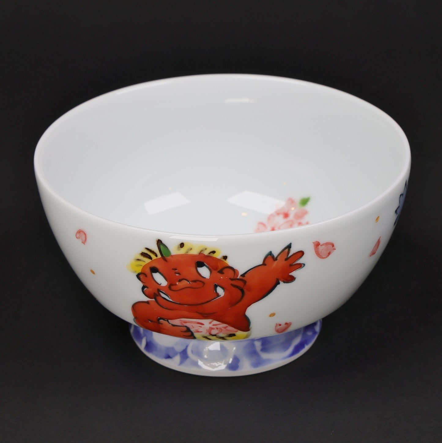 Oni and Cherry Blossom Mt. Fuji Rice Bowl | Japanese Hasami Porcelain with Red & Blue Oni | Handmade Tableware | Made in Japan
