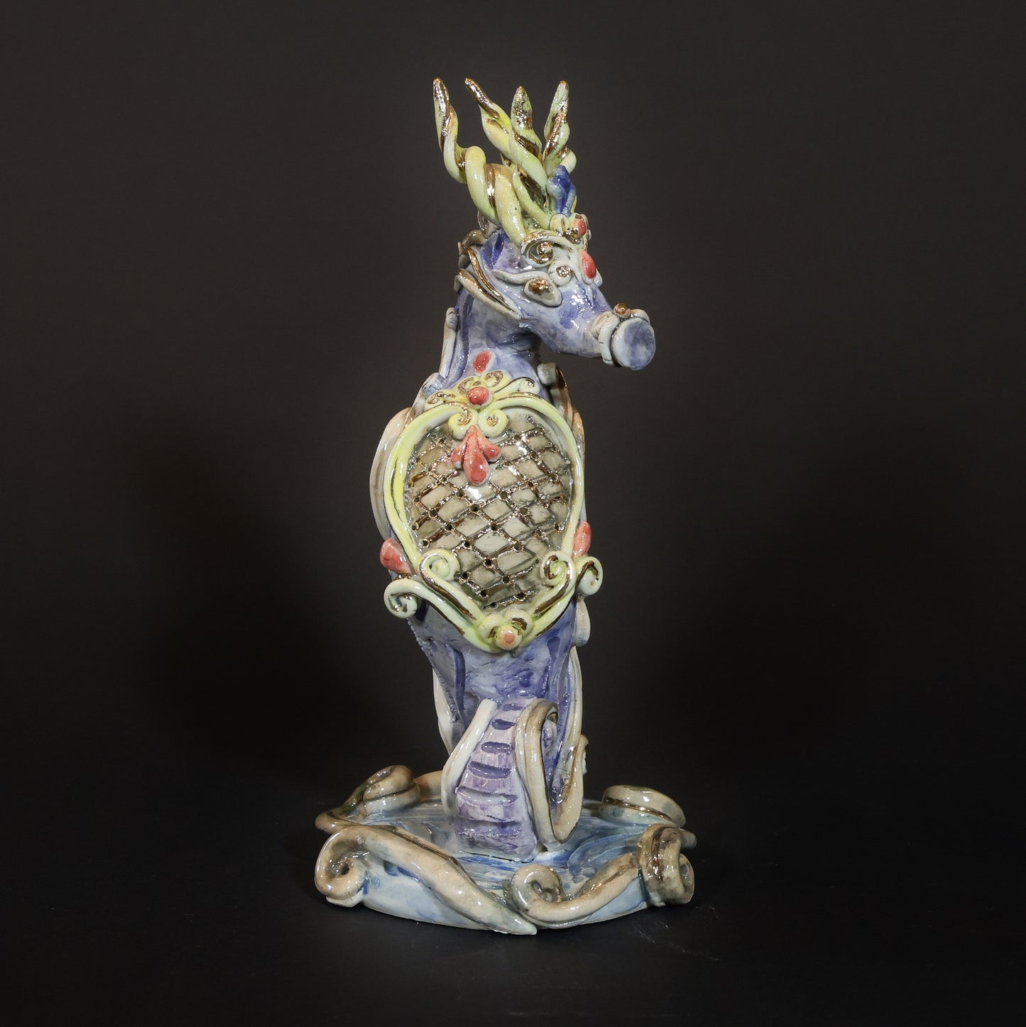 Seahorse figurine, Dragon figurine, Ceramic figurine, Seahorse lucky charm, Free Shipping, Seahorse ceramic figurine, Aqua dragon auspicious ornament