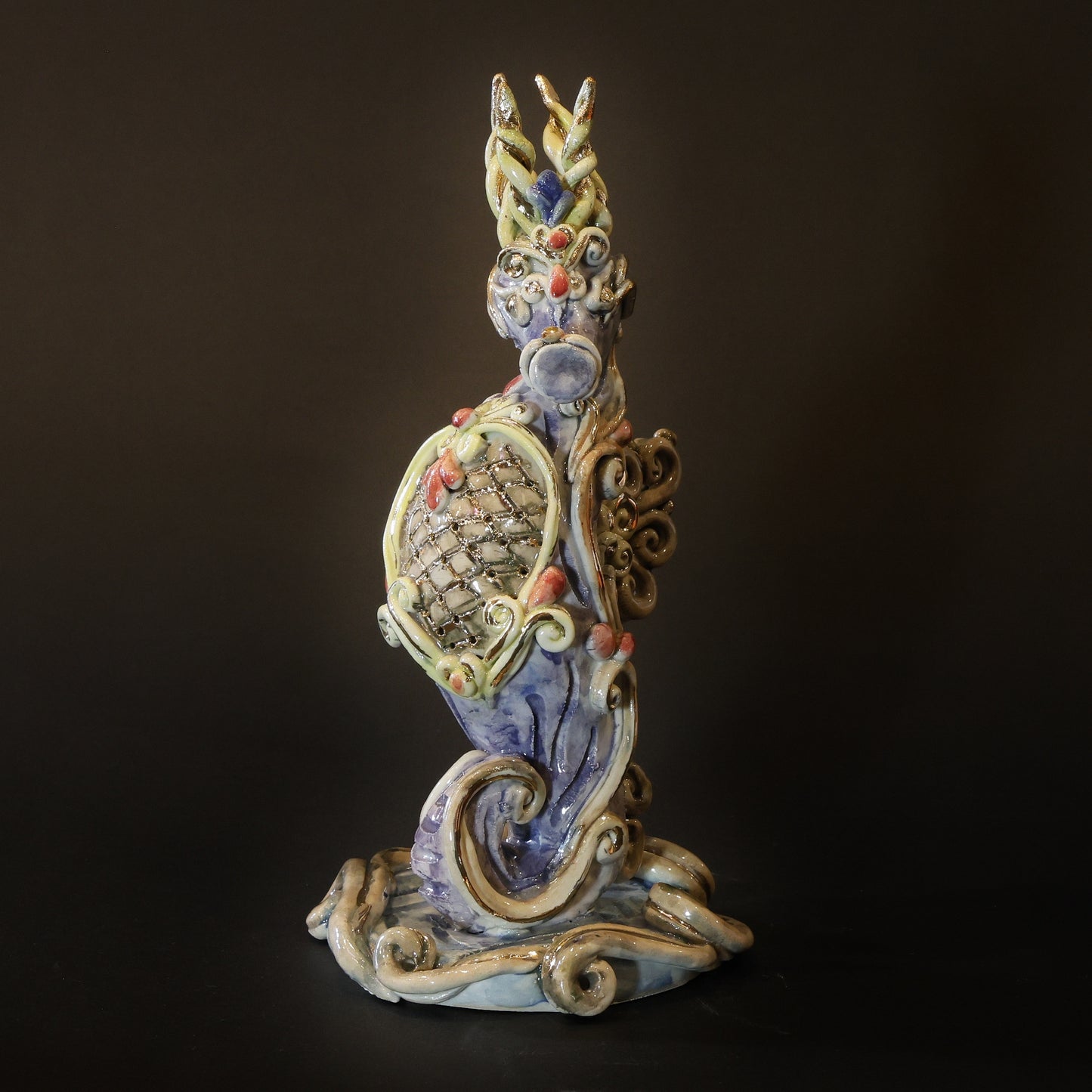 Seahorse figurine, Dragon figurine, Ceramic figurine, Seahorse lucky charm, Free Shipping, Seahorse ceramic figurine, Aqua dragon auspicious ornament