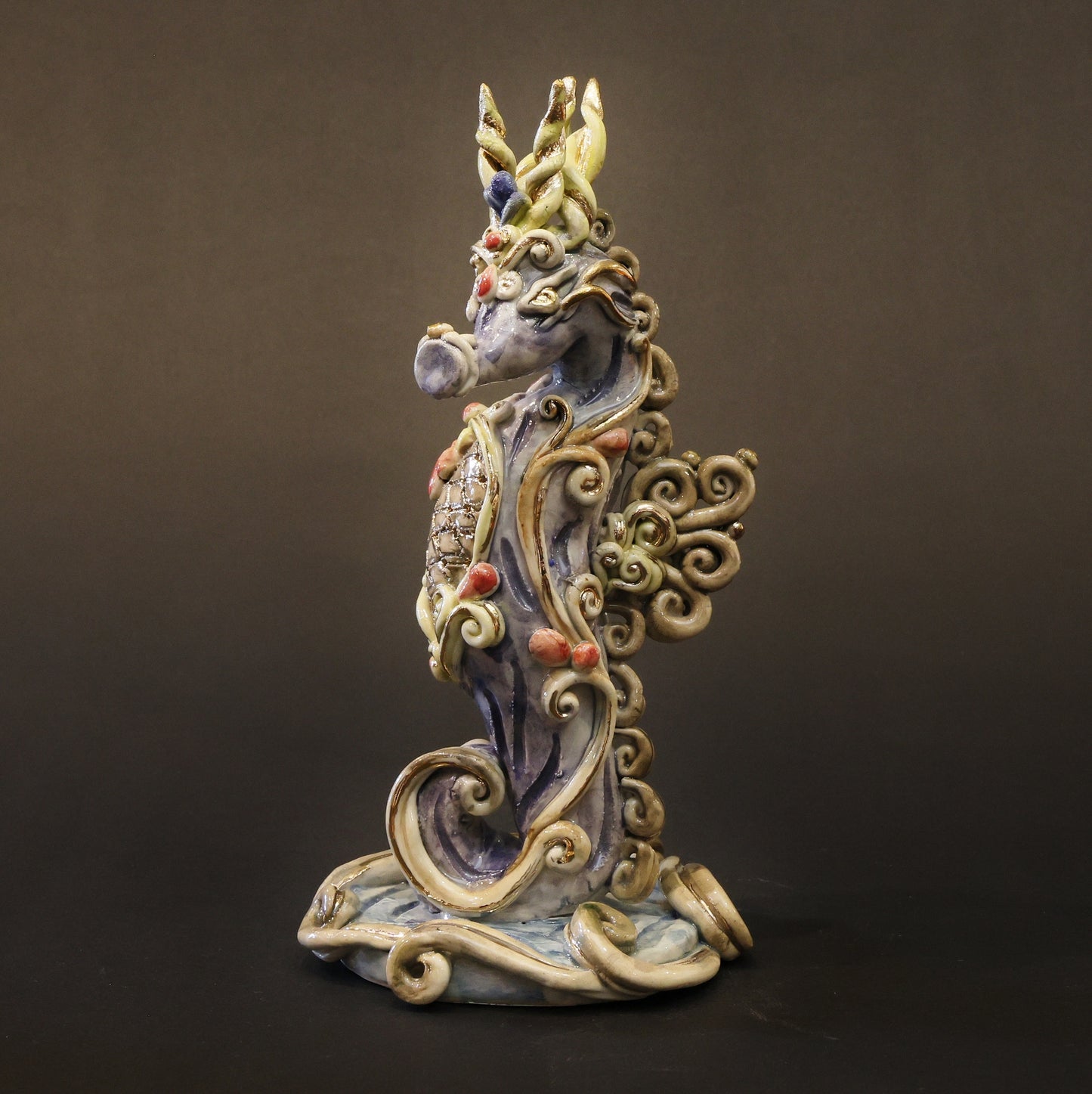 Seahorse figurine, Dragon figurine, Ceramic figurine, Seahorse lucky charm, Free Shipping, Seahorse ceramic figurine, Aqua dragon auspicious ornament
