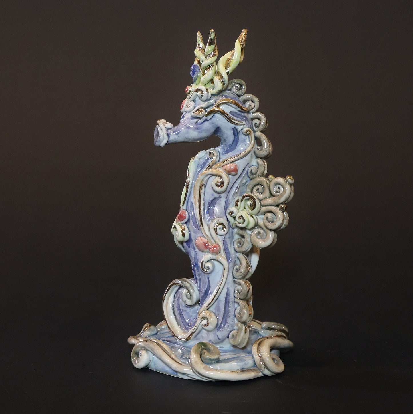 Seahorse figurine, Dragon figurine, Ceramic figurine, Seahorse lucky charm, Free Shipping, Seahorse ceramic figurine, Aqua dragon auspicious ornament