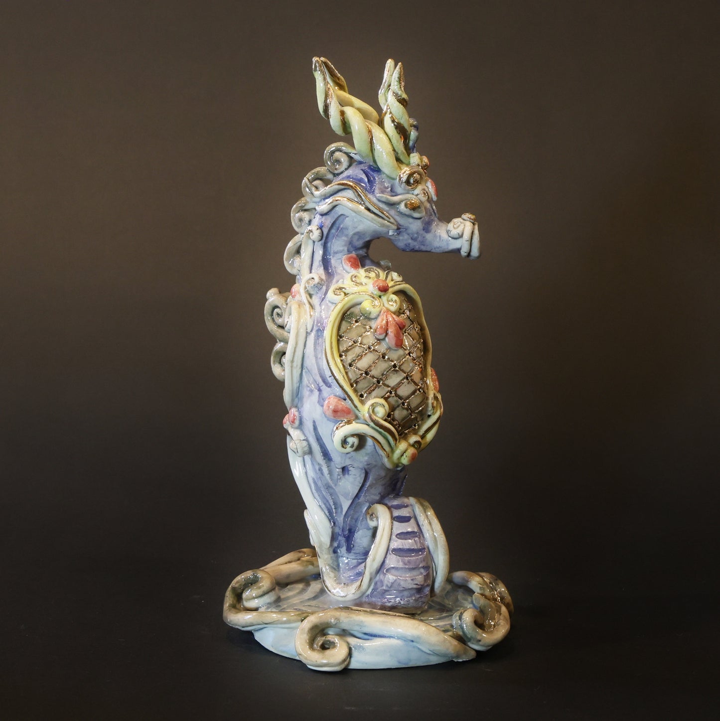 Seahorse figurine, Dragon figurine, Ceramic figurine, Seahorse lucky charm, Free Shipping, Seahorse ceramic figurine, Aqua dragon auspicious ornament