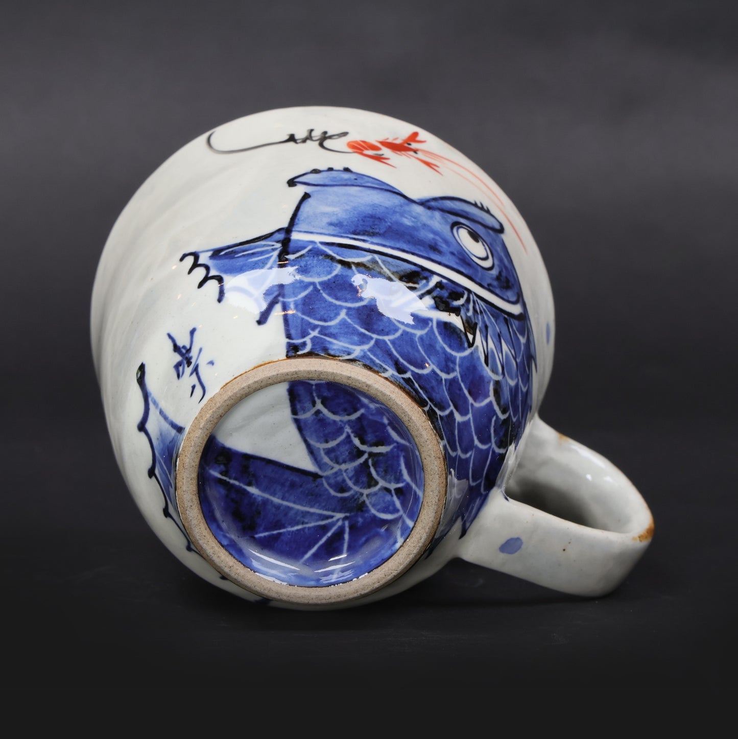 Hasami Ware Mug “Catching a Sea Bream with a Shrimp” (Blue) | Hand-Painted Japanese Pottery Cup | Japanese handmade