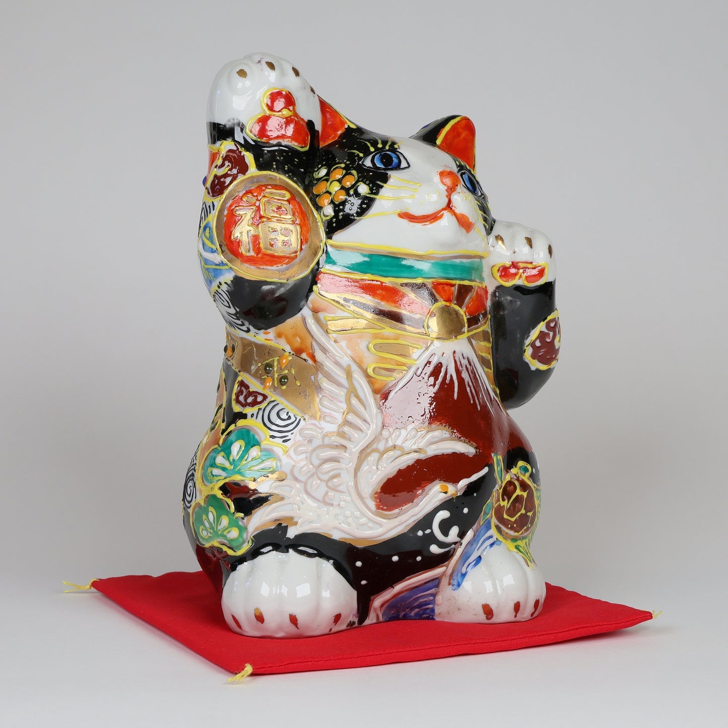 Lucky cat, Kutaniyaki Manekineko, Beckoning cat, Kutani Beckoning cat, Kutani Porcelain Maneki Neko, Made in Japan, Free shipping