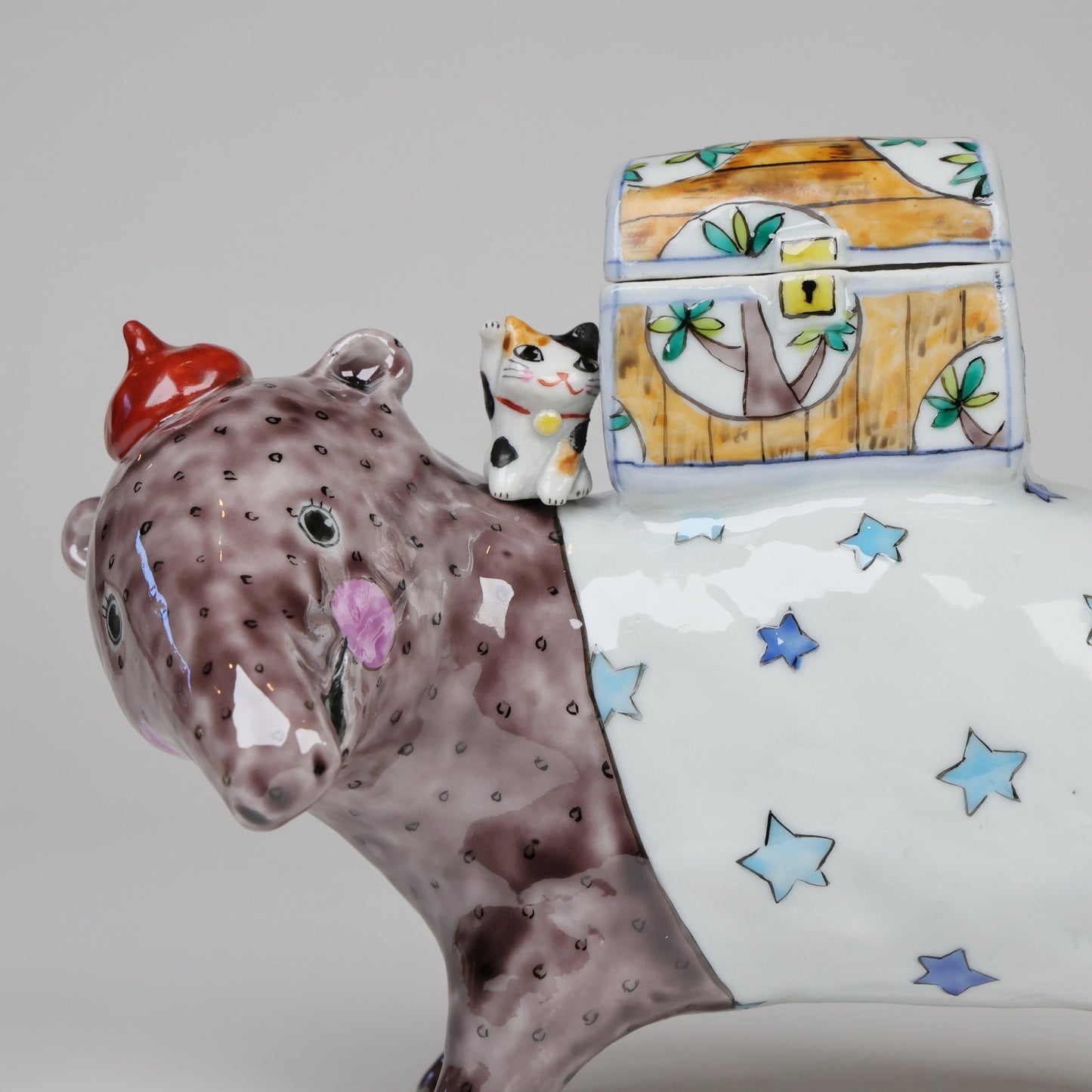 Ceramic Baku & Cat Figure set, Charming Duo of Dreams and Whimsy, Made in Japan, Free shipping
