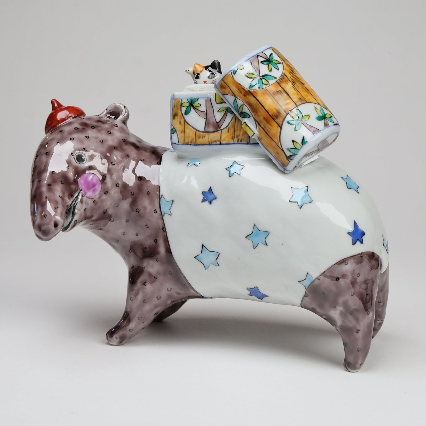 Ceramic Baku & Cat Figure set, Charming Duo of Dreams and Whimsy, Made in Japan, Free shipping