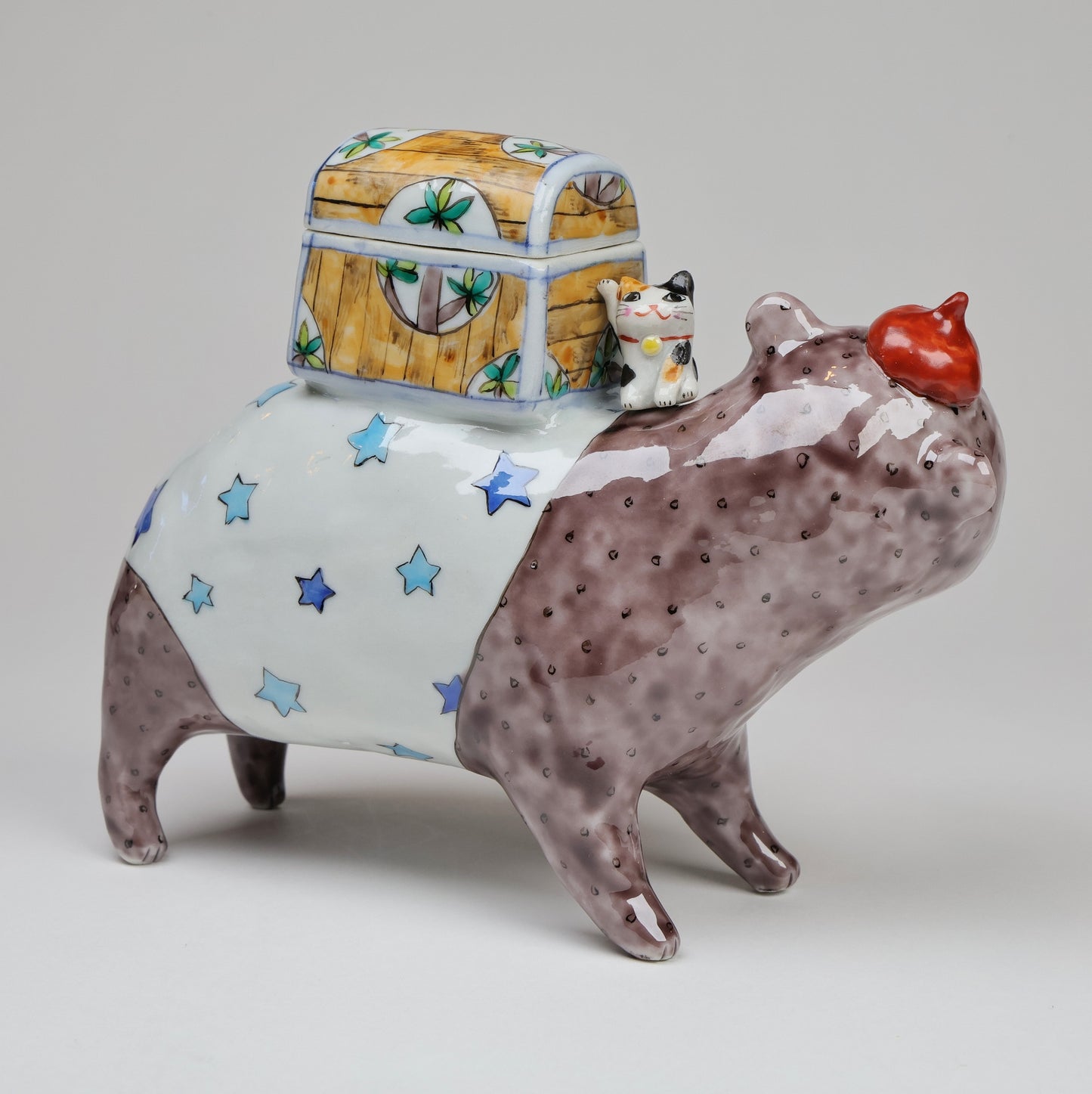 Ceramic Baku & Cat Figure set, Charming Duo of Dreams and Whimsy, Made in Japan, Free shipping