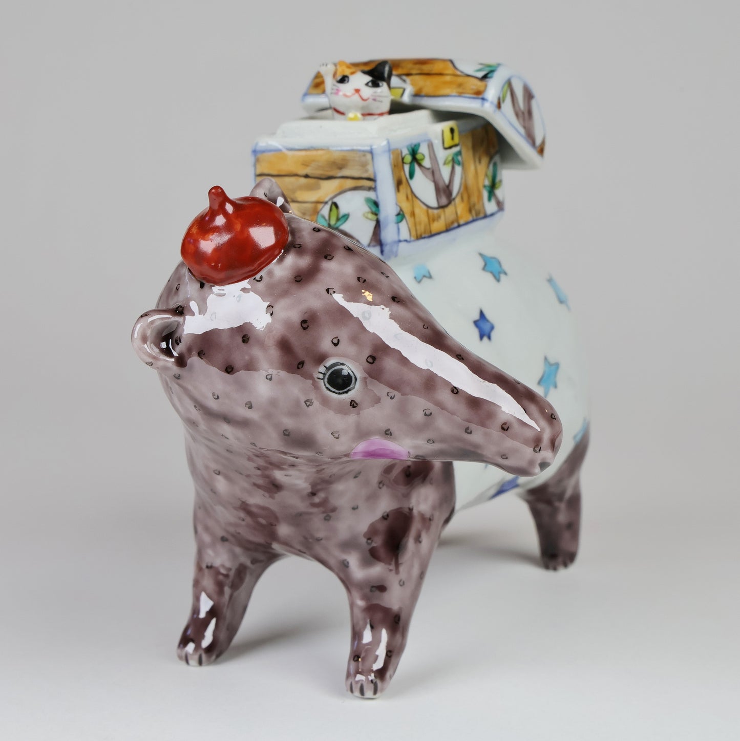 Ceramic Baku & Cat Figure set, Charming Duo of Dreams and Whimsy, Made in Japan, Free shipping