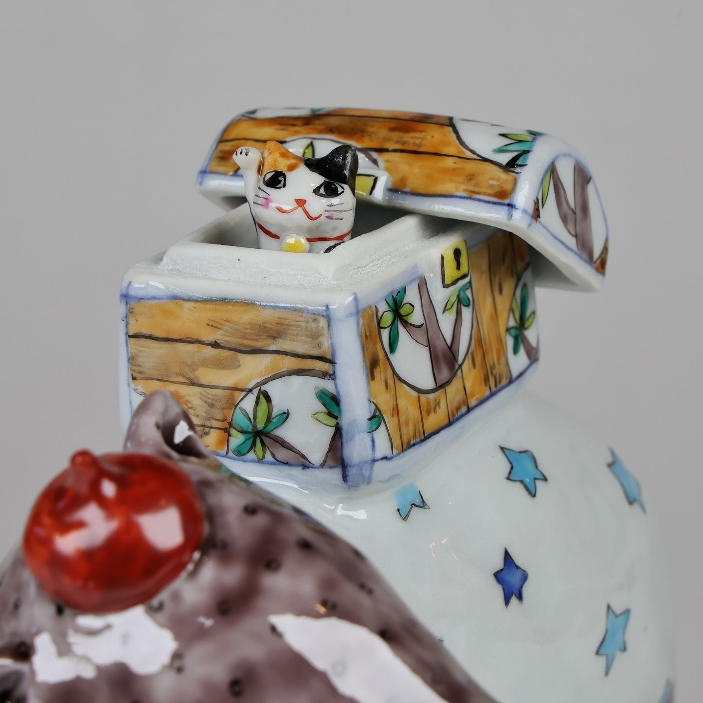 Ceramic Baku & Cat Figure set, Charming Duo of Dreams and Whimsy, Made in Japan, Free shipping