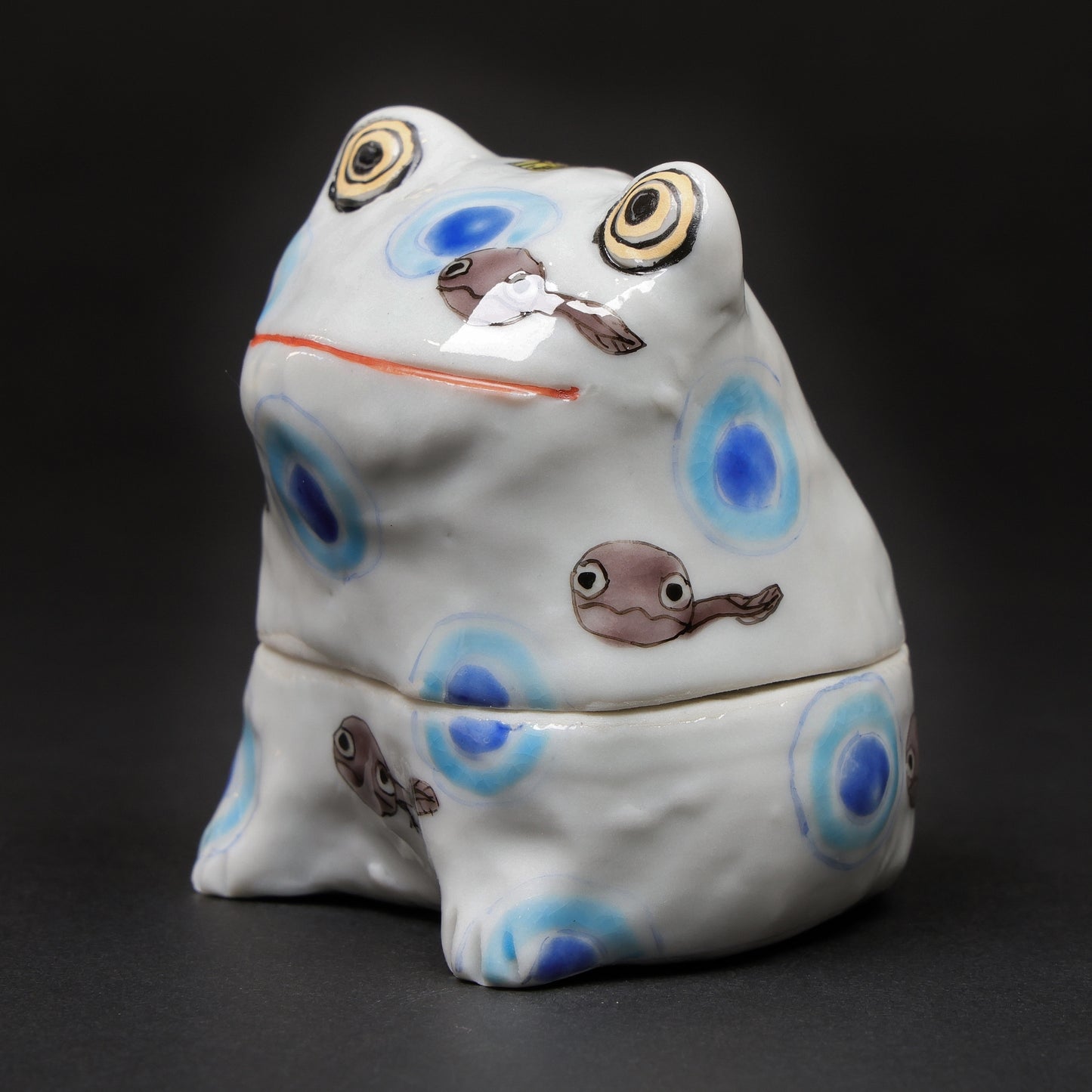 Handcrafted Japanese Frog Ceramic Box – Whimsical Tadpole Design | Incense or Jewelry Holder, frog figurine