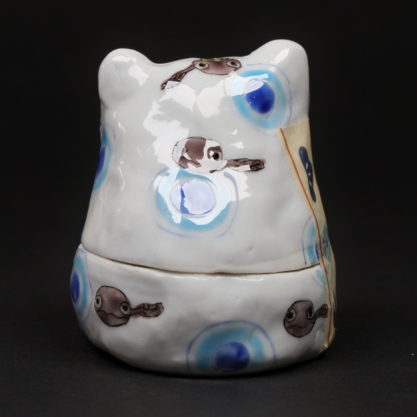 Handcrafted Japanese Frog Ceramic Box – Whimsical Tadpole Design | Incense or Jewelry Holder, frog figurine