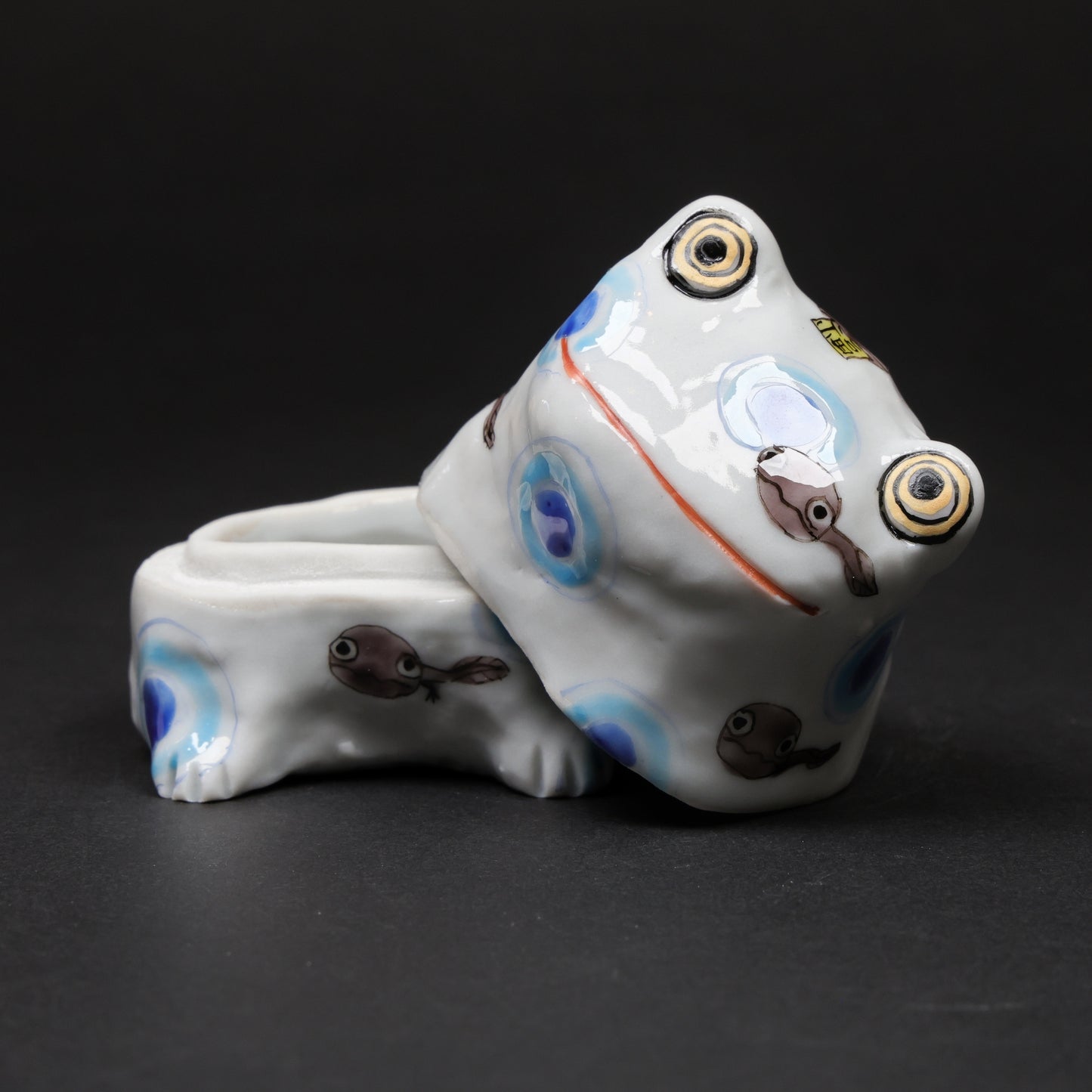 Handcrafted Japanese Frog Ceramic Box – Whimsical Tadpole Design | Incense or Jewelry Holder, frog figurine