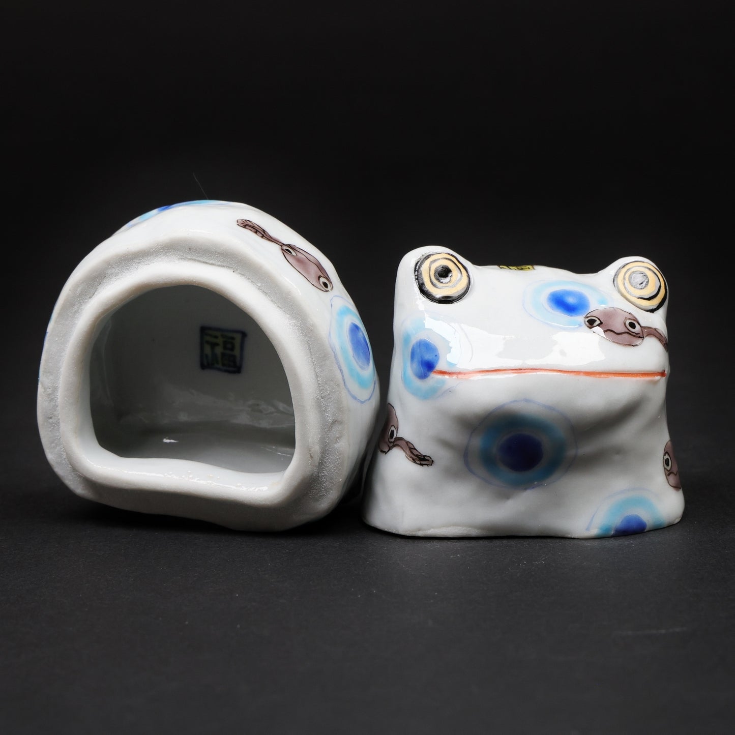 Handcrafted Japanese Frog Ceramic Box – Whimsical Tadpole Design | Incense or Jewelry Holder, frog figurine