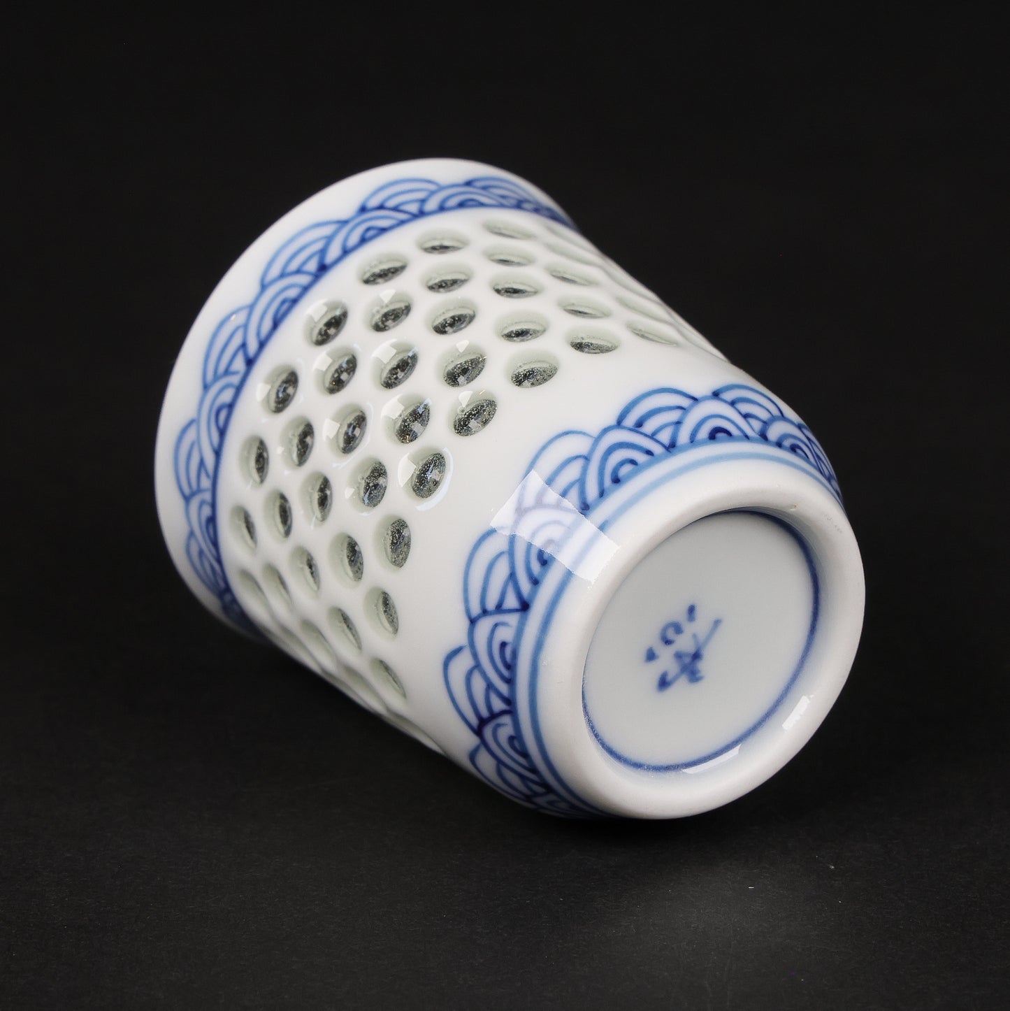 Japanese Crystal Carved Sake Cup | Seigaiha Wave Porcelain | Hasami Ware | Japanese sake cup | Seigaiha pattern | Made in Japan