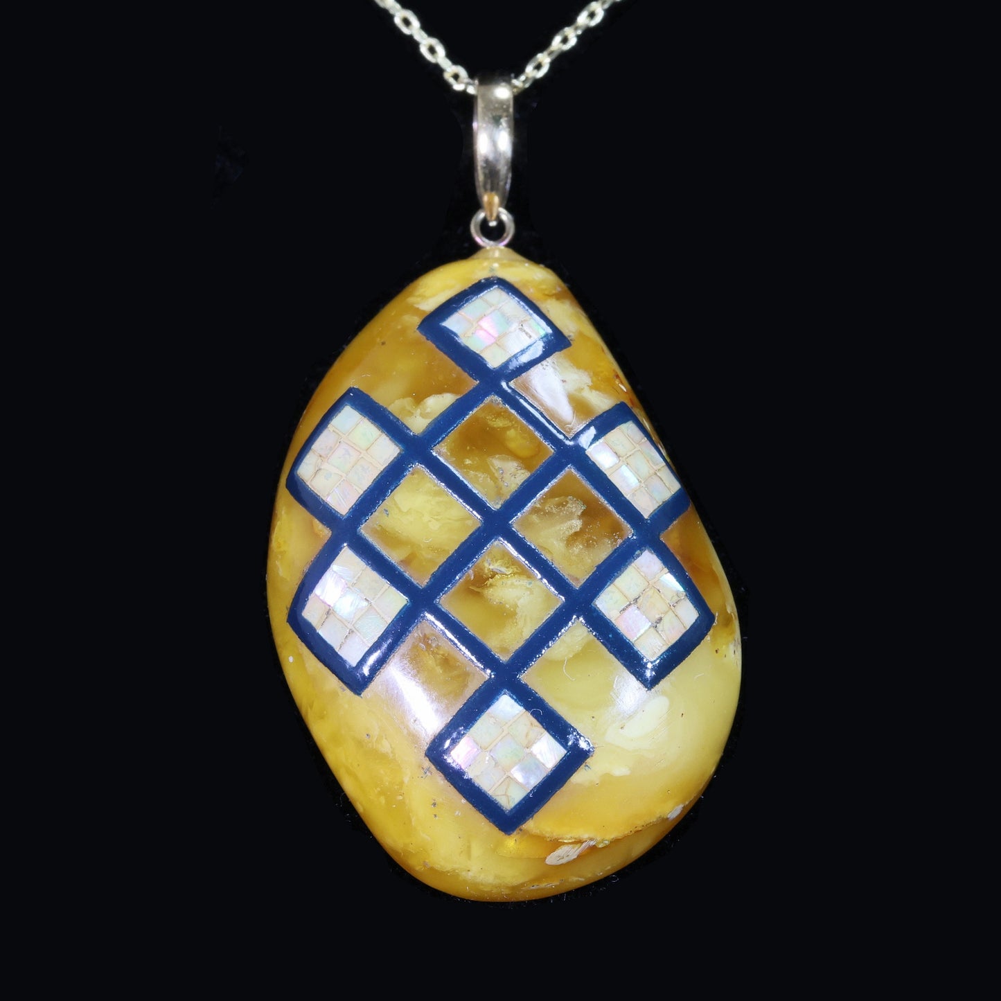 Lacquer Urushi pendant, Japanese Lacquer pendant, Ulzihee pendant, Makie pendant, Lacquer Makie pendant, Pendant with Ulzihee, Yellow Amber pendant, Free shipping