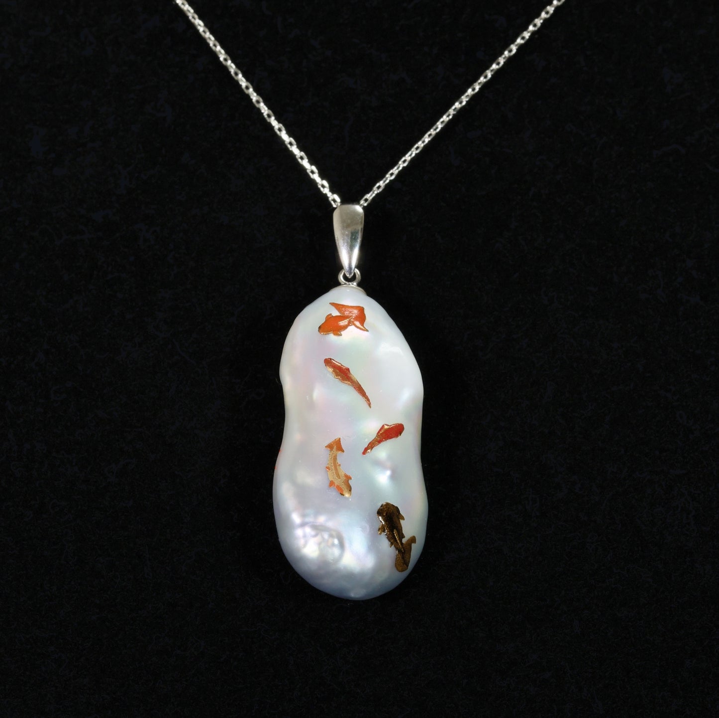Lacquer Urushi pendant, Japanese Lacquer pendant, Gold fish pendant, Makie pendant, Lacquer Makie pendant, Pendant with gold fish, Free shipping