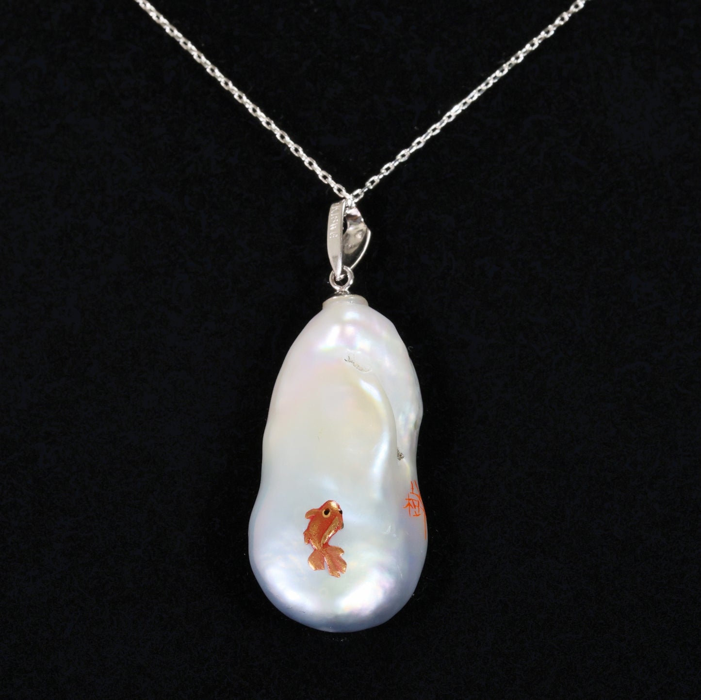 Lacquer Urushi pendant, Japanese Lacquer pendant, Gold fish pendant, Makie pendant, Lacquer Makie pendant, Pendant with gold fish, Free shipping