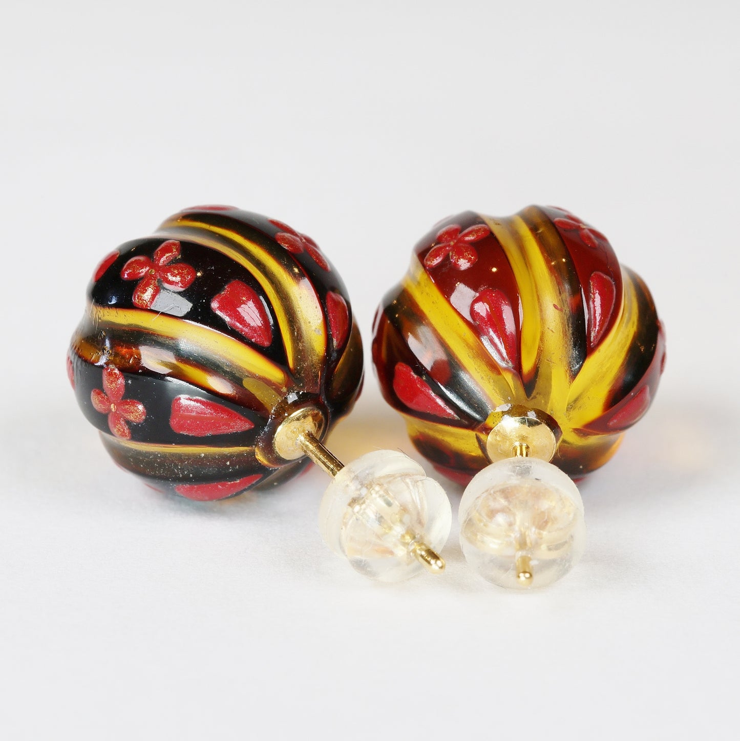 Amber Lacquer Urushi Earrings, Earrings, Japanese Lacquer Earrings, Mabe Pearl Earrings, Lacquer Makie Earrings, Free shipping