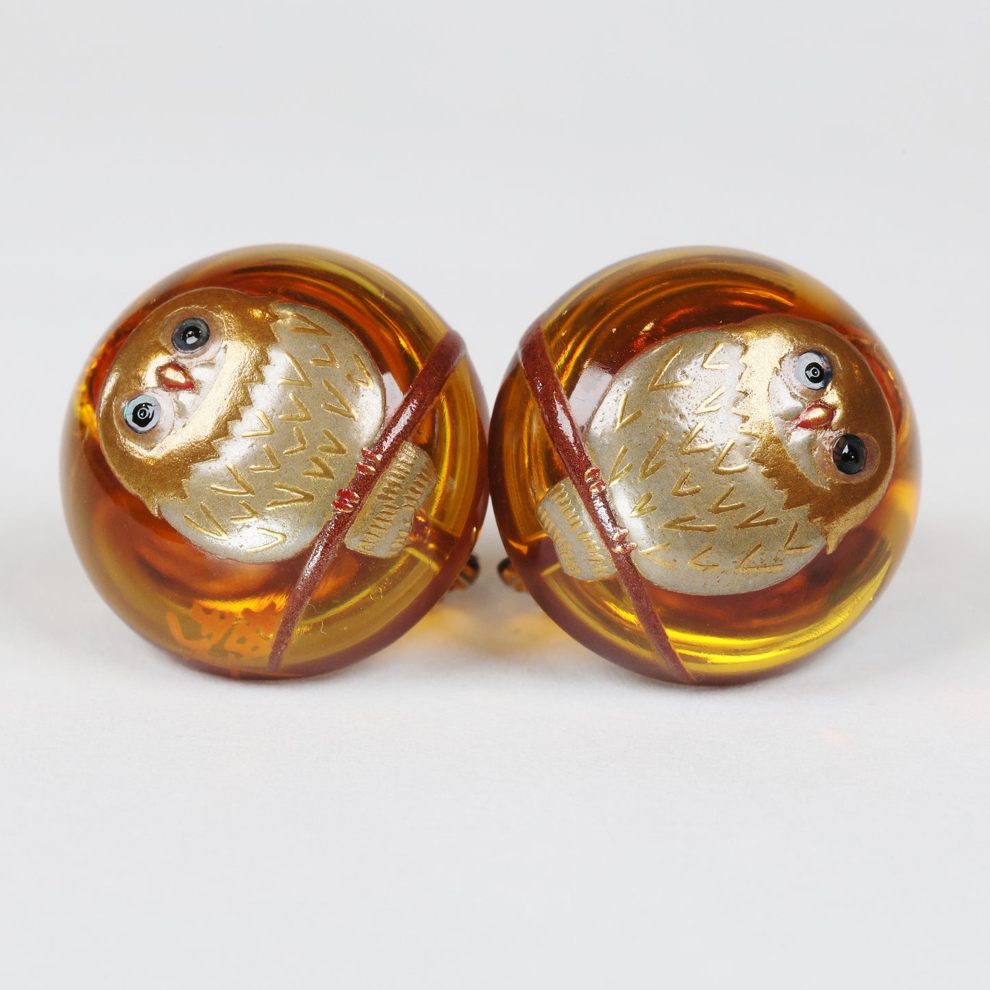 Owl yearrings, Lacquer Urushi Earrings, Japanese Lacquer Earrings, , Amber Earrings, Urushi Earrings, Lacquer Makie Earrings, Free shipping