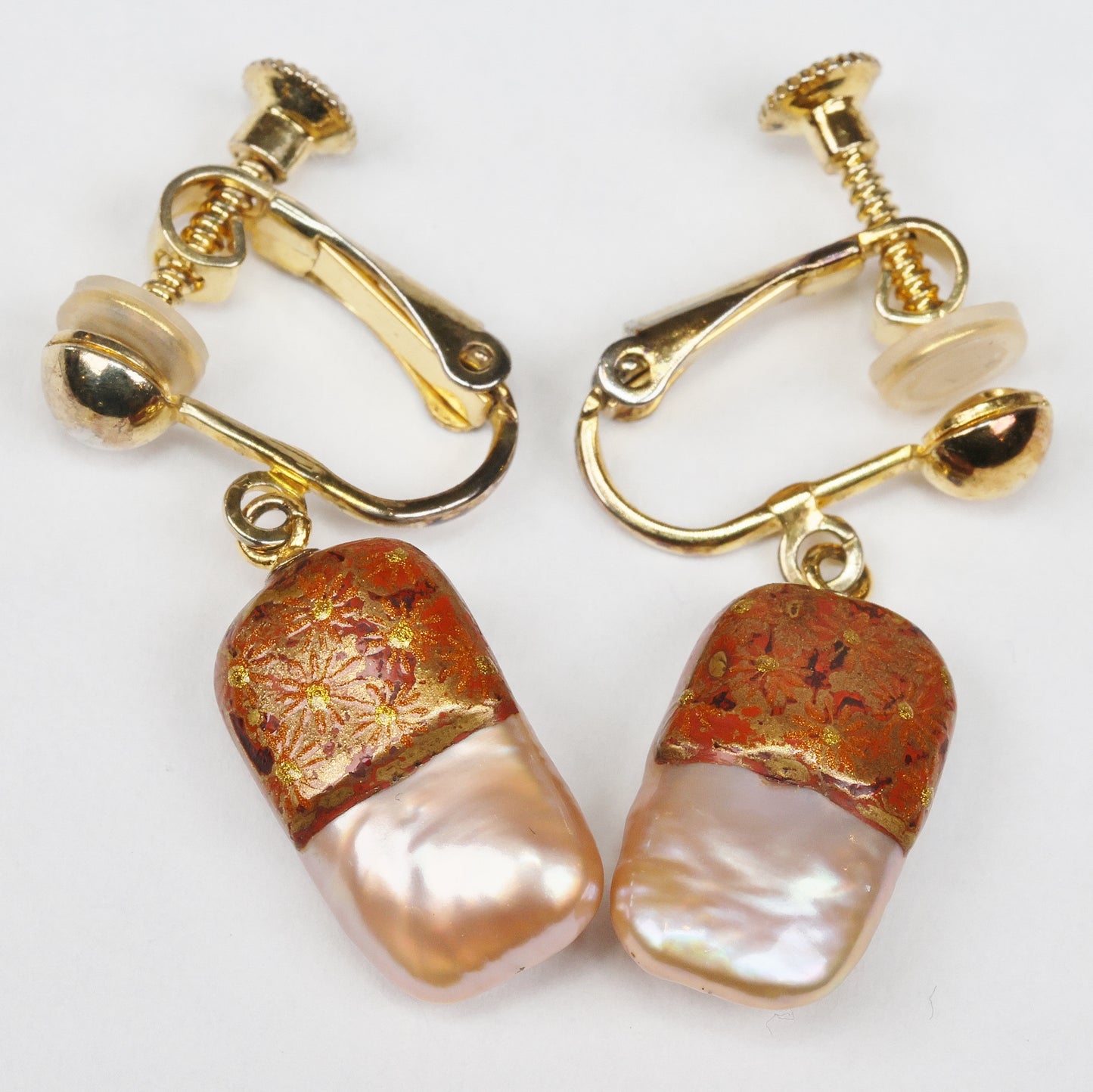Lacquer Urushi Earrings, Japanese Lacquer Earrings, , Freshwater Pearl Earrings, Urushi Earrings, Lacquer Makie Earrings, Free shipping