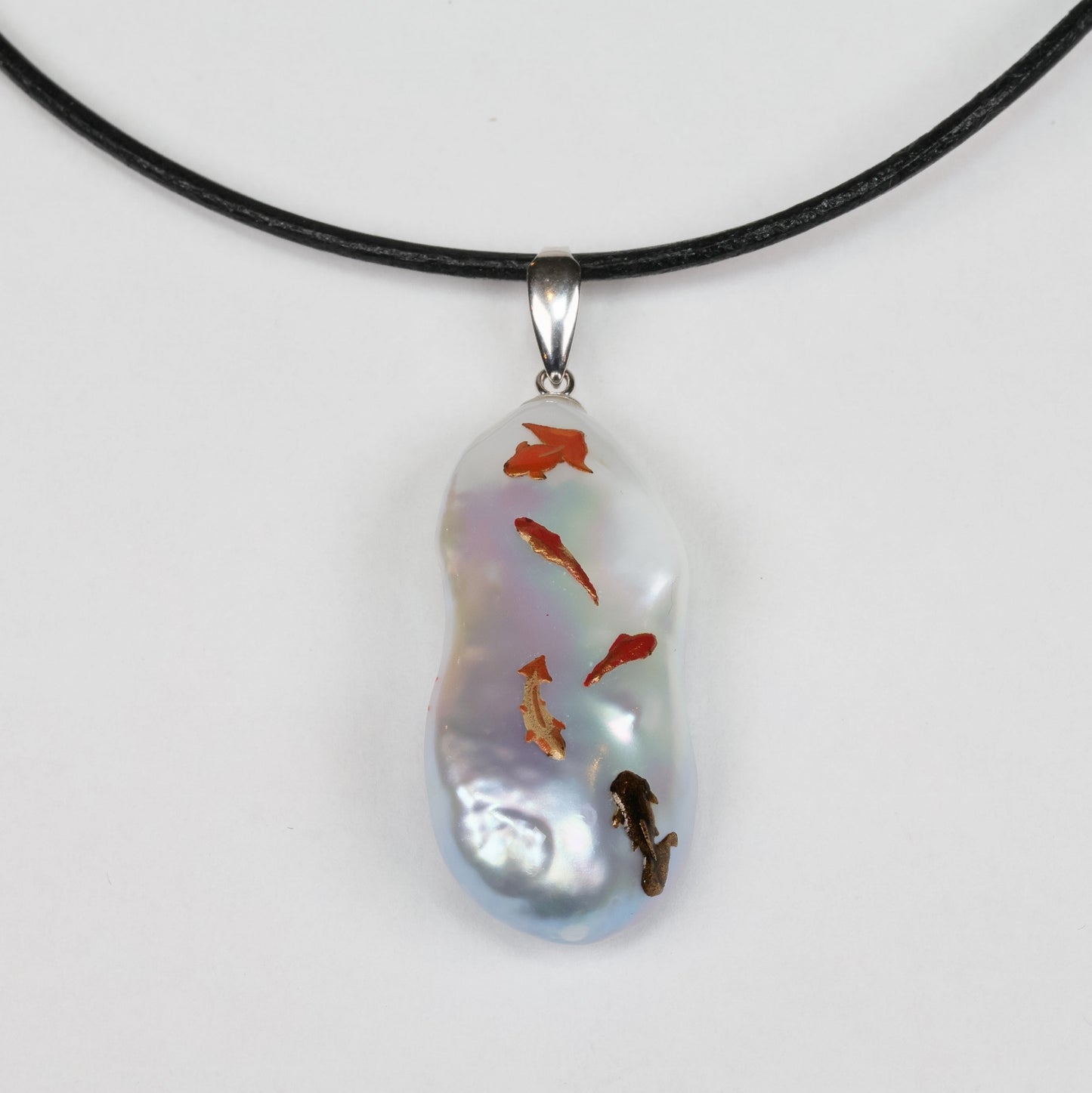 Lacquer Urushi pendant, Japanese Lacquer pendant, Gold fish pendant, Makie pendant, Lacquer Makie pendant, Pendant with gold fish, Free shipping