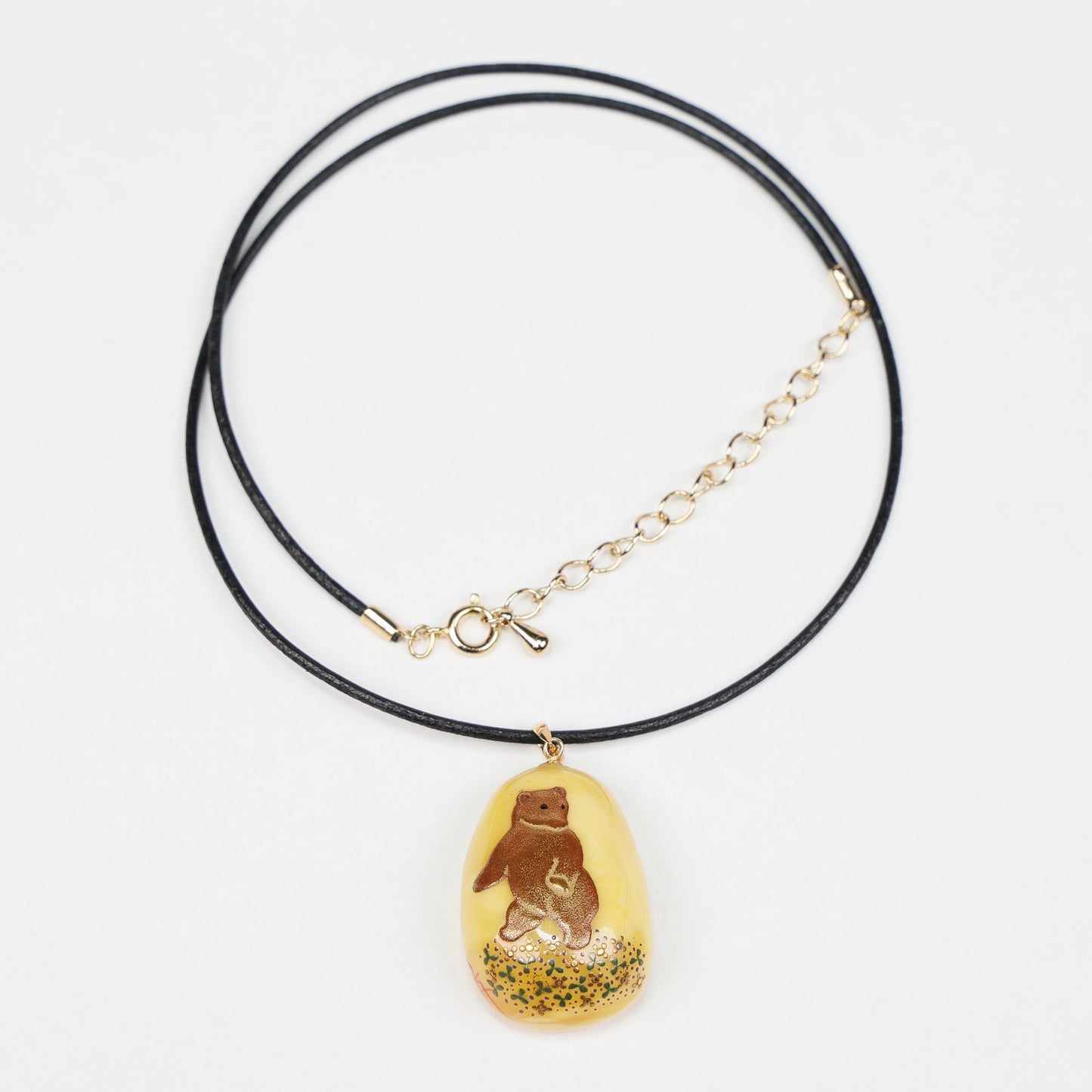 Lacquer Urushi pendant, Bear pendant, Japanese Lacquer pendant, Amber pendant, Makie pendant, Lacquer Makie pendant, Pendant with bear, Amber pendant, Free shipping
