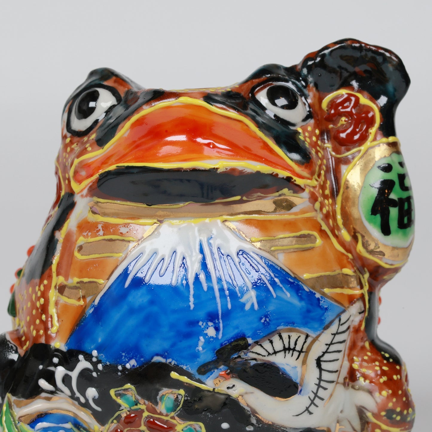 Kutani Lucky Frog Figurine|Black Ceramic Frog with Left Hand Raised for Fortune & Protection