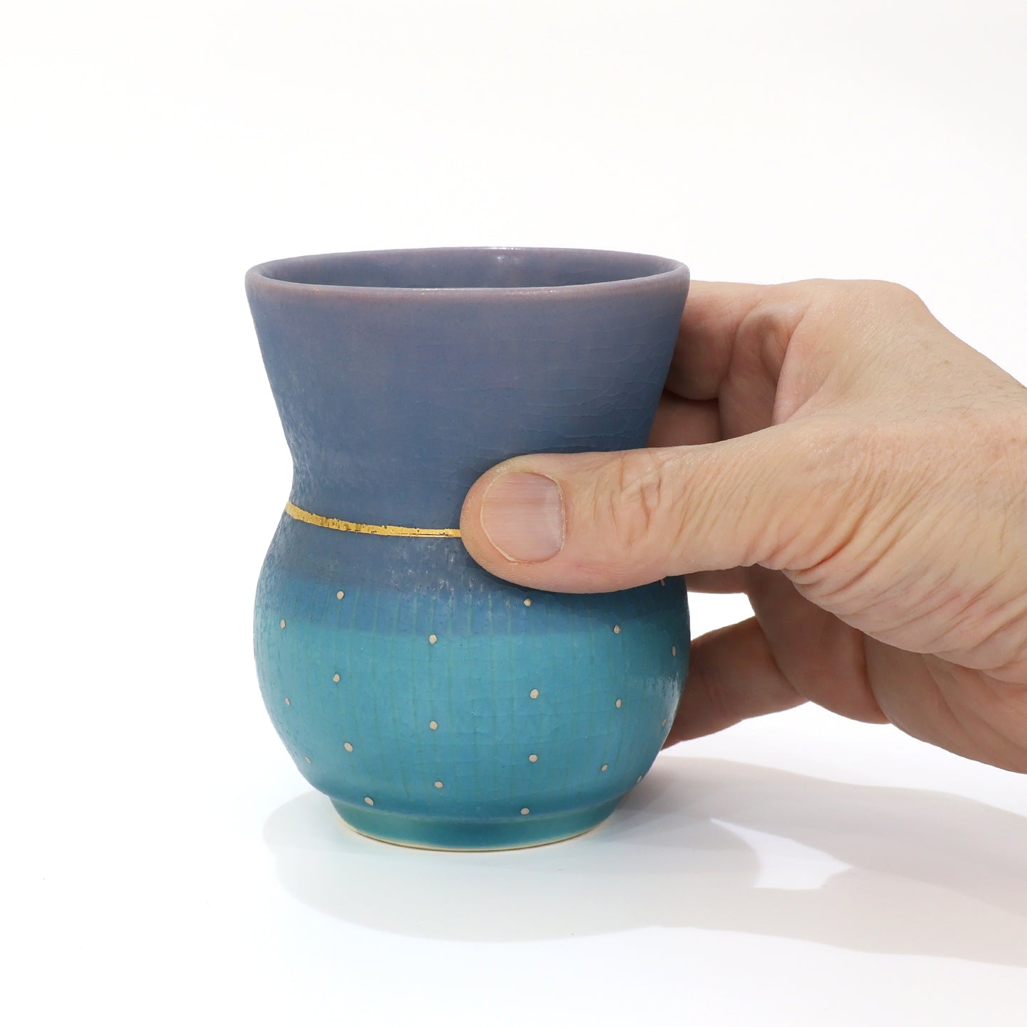 Kasama Ware Blue Sake Cup | Handcrafted Japanese Porcelain | Signed Art Box | Koichi Iinuma | Sake up | Made in Japan