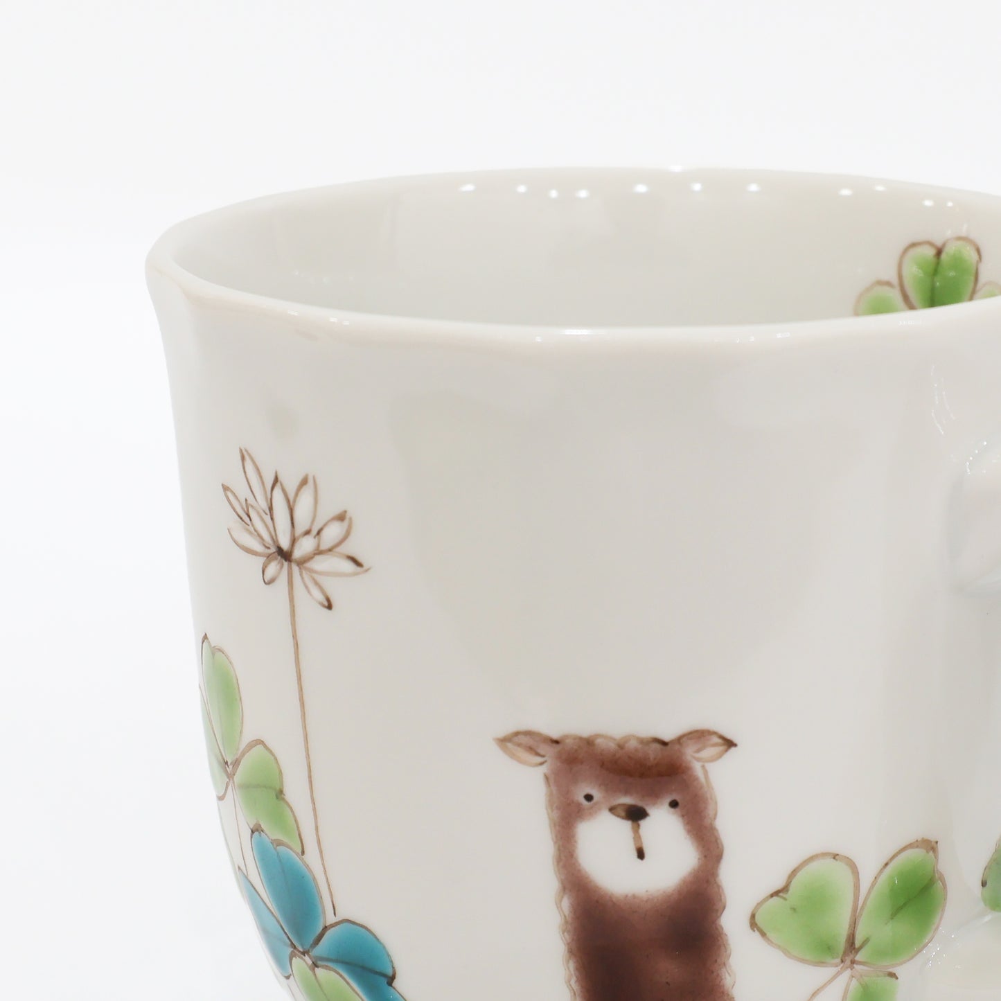 Kutani Ware | Japanese Mug | Alpaca Mug | Coffee Mug | Handmade Mug | Animal Mug | Clover Mug | Gift for Tea Lover | Cute Mug | Floral Mug | Made in Japan
