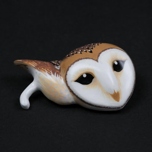 Lovebird Carved Barn Owl Brooch|Hand-Carved & Hand-Painted Wooden Art |