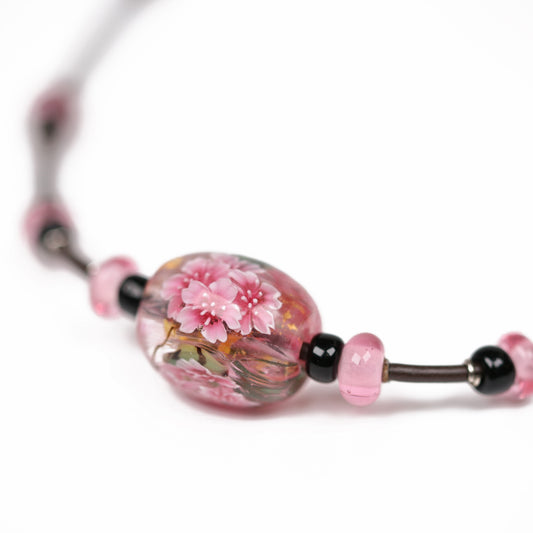 Tonbodama, Japanese bead necklace, Lampwork jewelry, Glass bead necklace, Handmade Japan, Traditional Japanese accessory, Free shipping