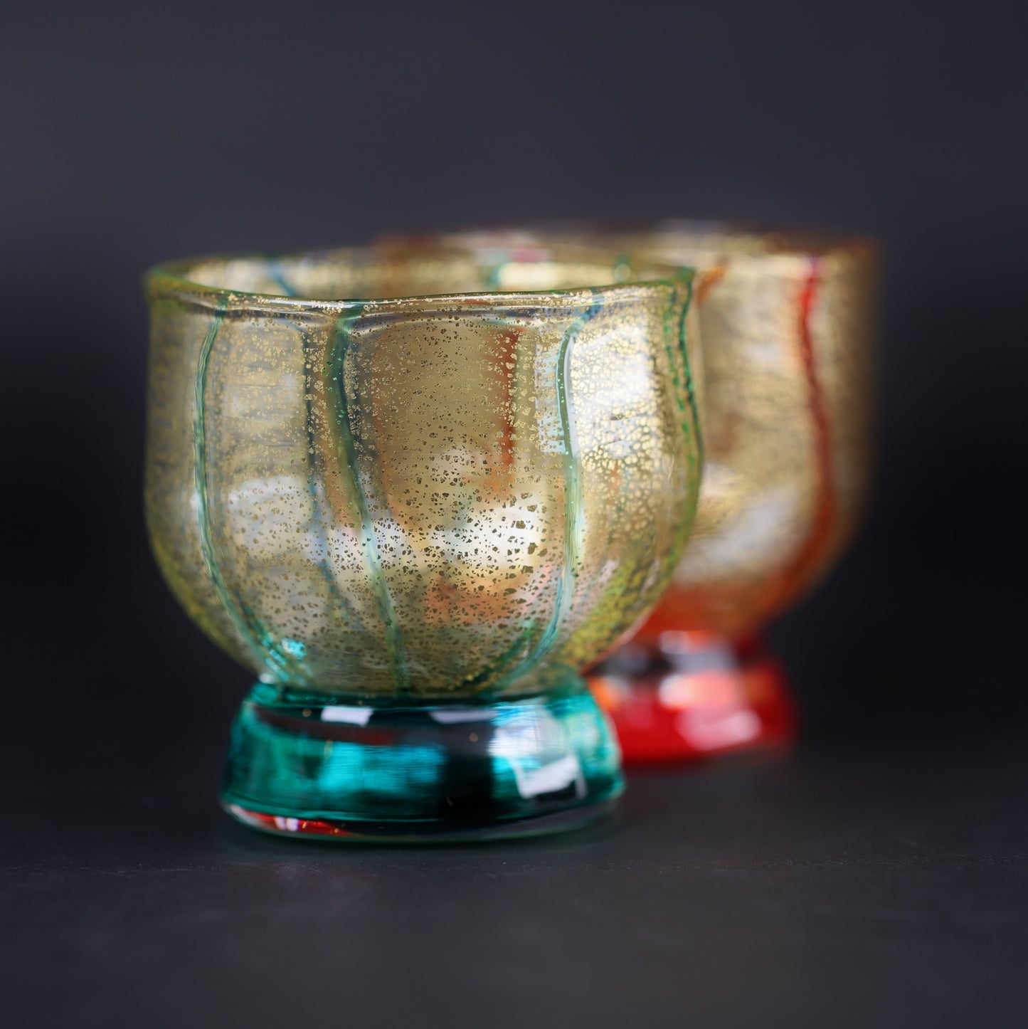 Japanese Gold Leaf Sake Glass Set of 3 | Hakata Vidro Artisan Glassware | Japanese sake glass |  Made in Japan