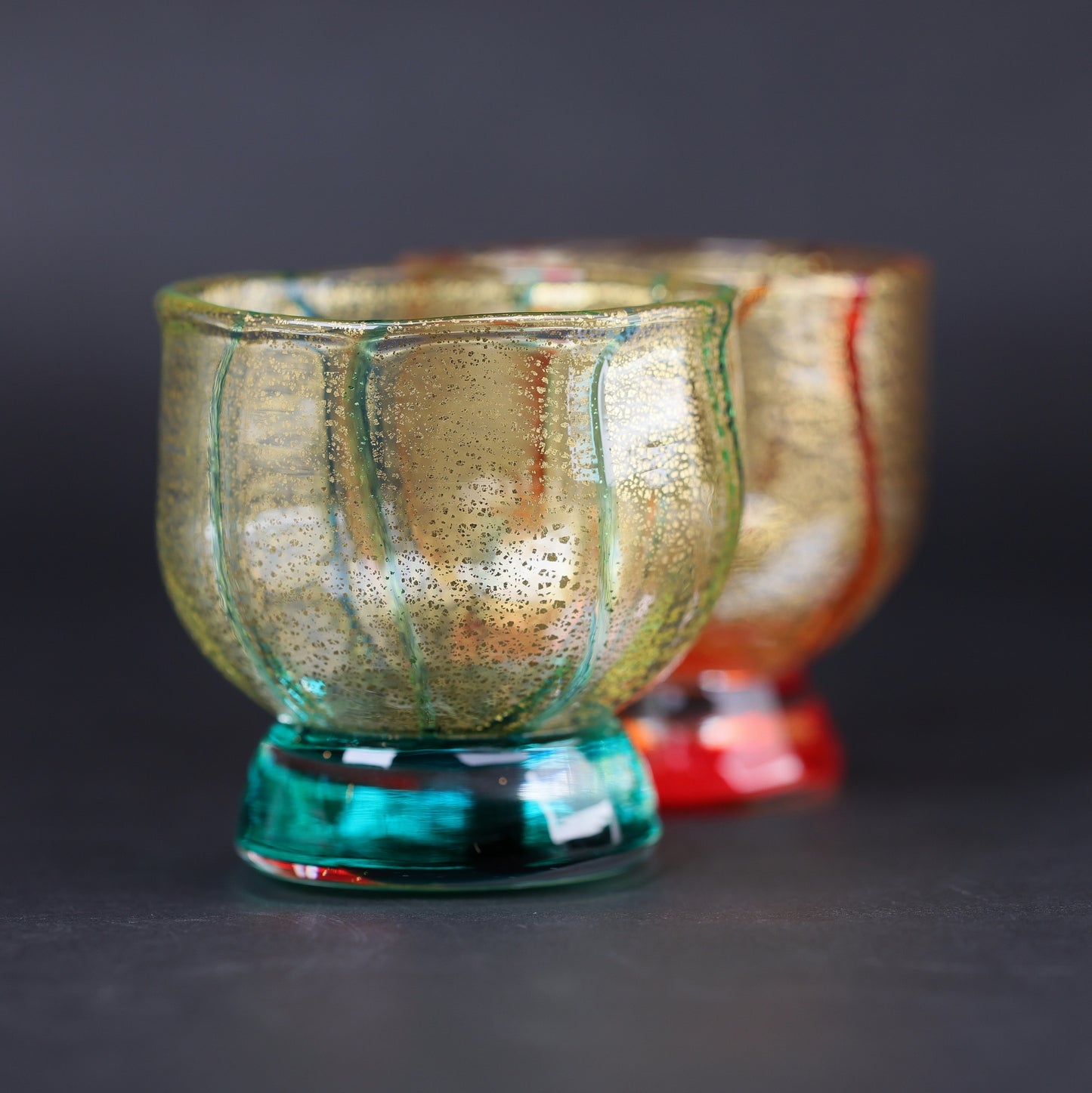 Japanese Gold Leaf Sake Glass Set of 3 | Hakata Vidro Artisan Glassware | Japanese sake glass |  Made in Japan