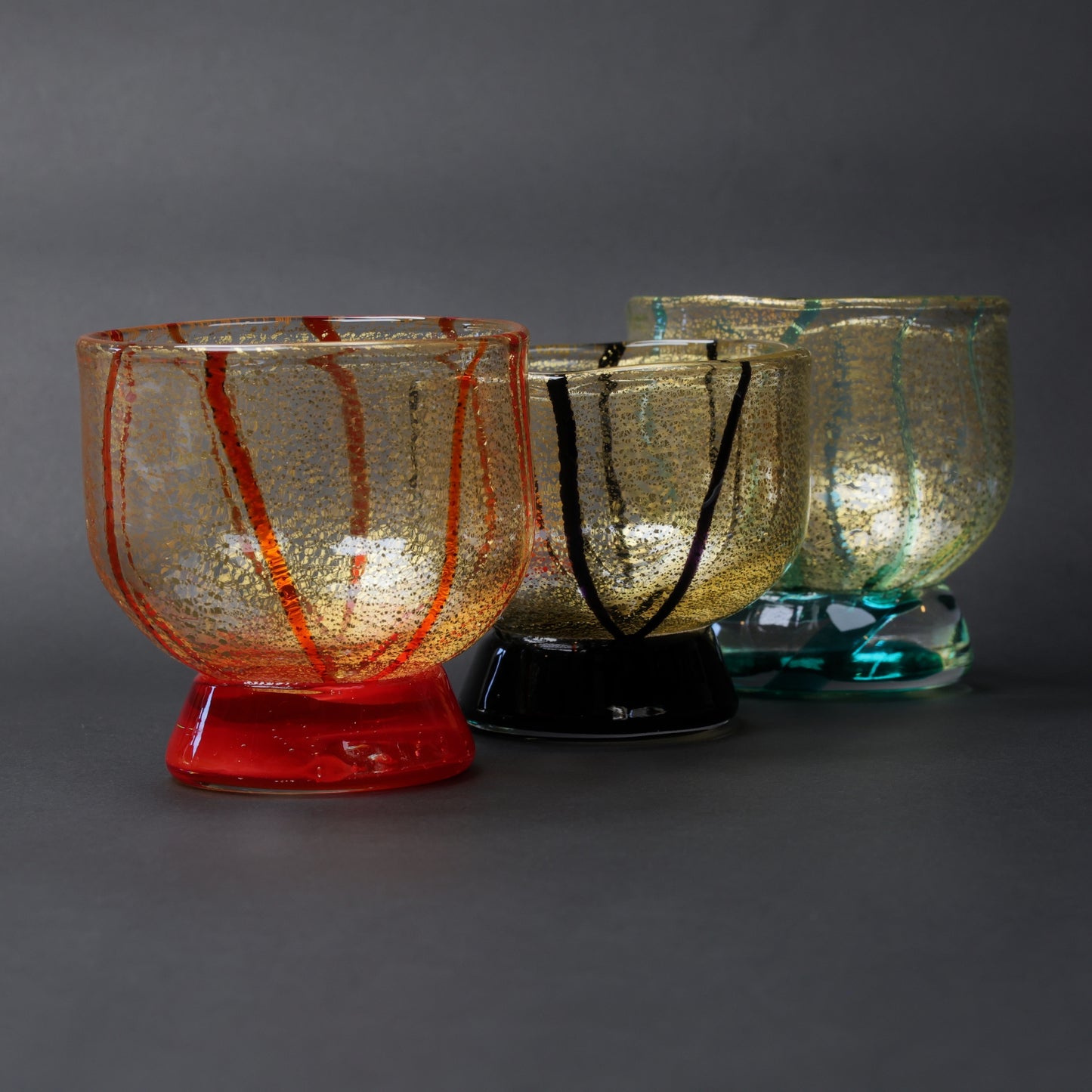 Japanese Gold Sake Glass Pair｜Hakata Vidro Red & Green｜Handcrafted Luxury Set | Sake cup | Made in Japan