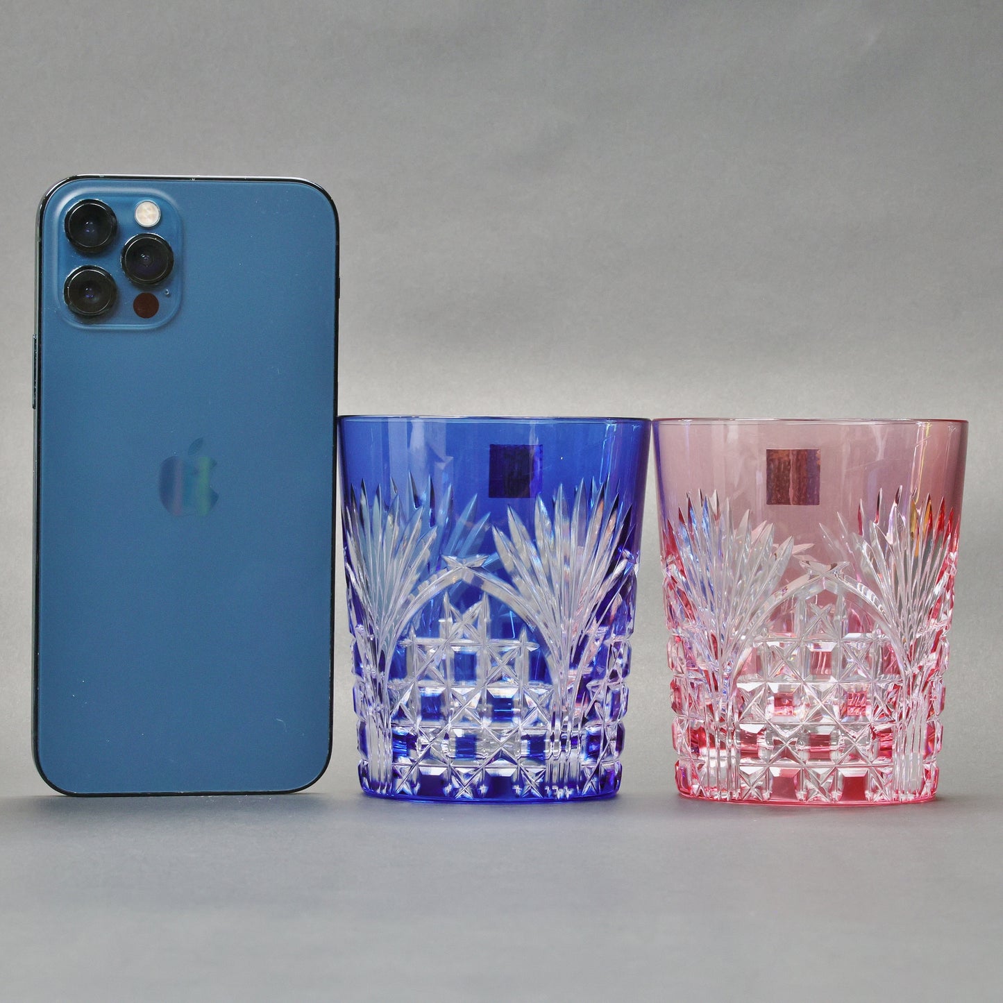 Japanese Traditional Craft | Edo Kiriko Pair Glasses (Rock Glasses, Wooden Box Included) | Japanese Glassware |