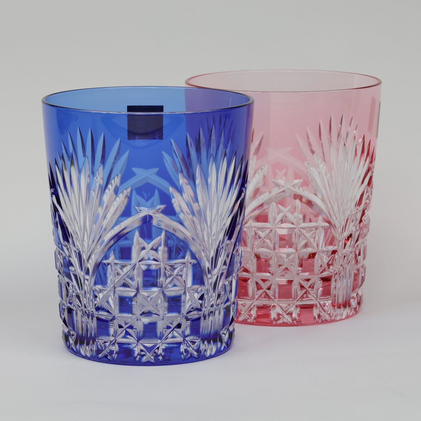 Japanese Traditional Craft | Edo Kiriko Pair Glasses (Rock Glasses, Wooden Box Included) | Japanese Glassware |