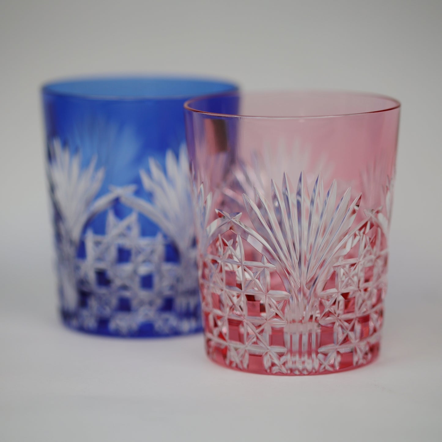 Japanese Traditional Craft | Edo Kiriko Pair Glasses (Rock Glasses, Wooden Box Included) | Japanese Glassware |