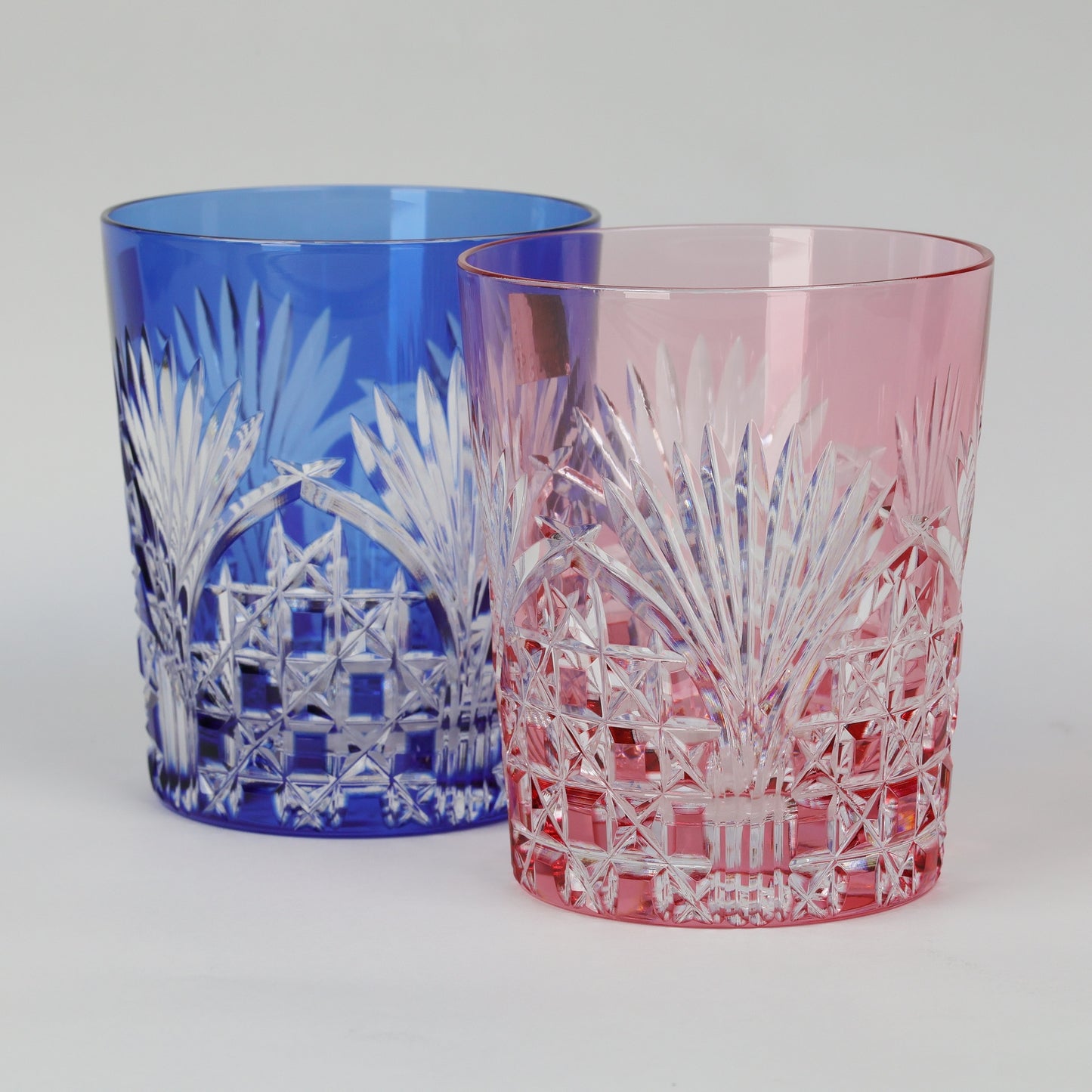 Japanese Traditional Craft | Edo Kiriko Pair Glasses (Rock Glasses, Wooden Box Included) | Japanese Glassware |