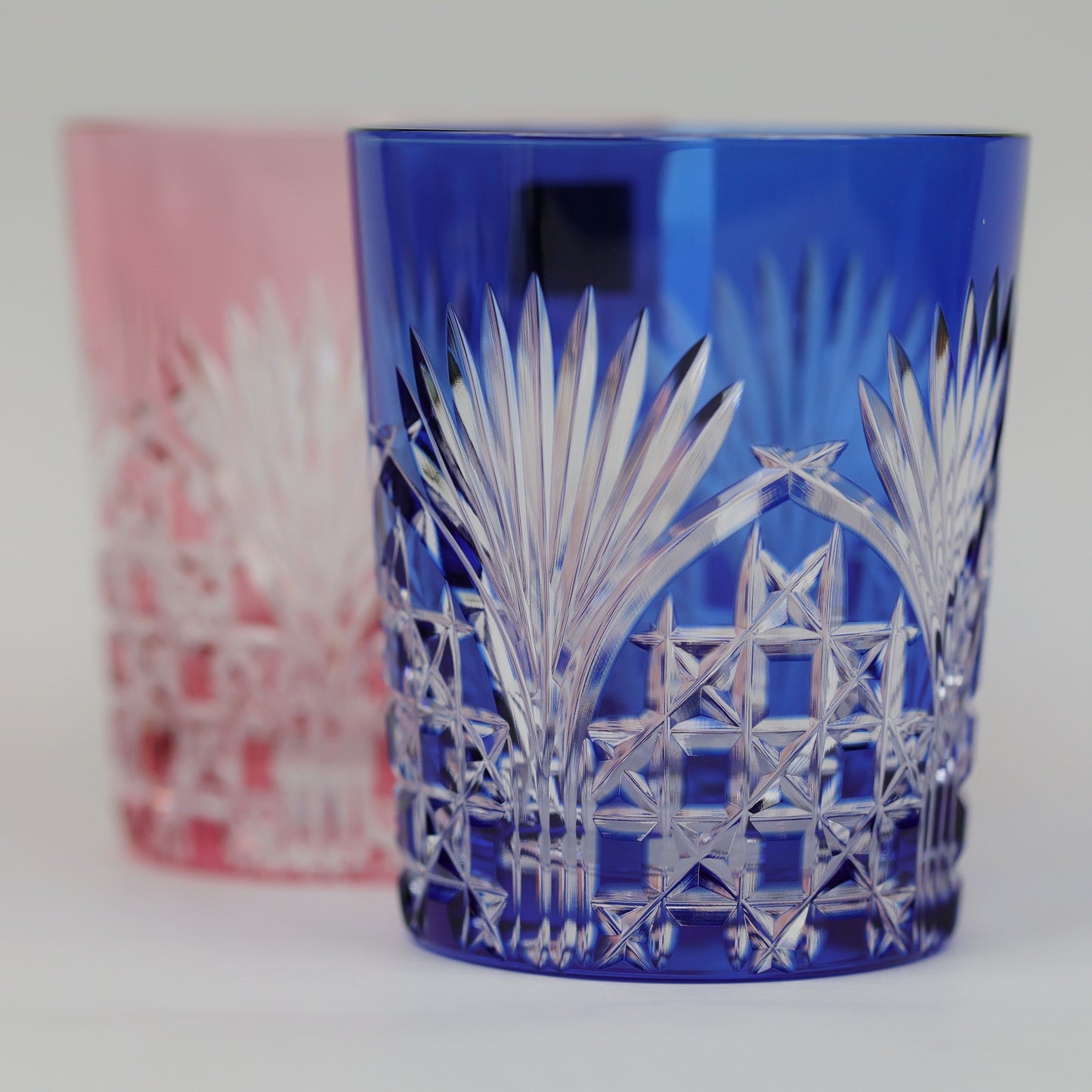 Japanese Traditional Craft | Edo Kiriko Pair Glasses (Rock Glasses, Wooden Box Included) | Japanese Glassware |