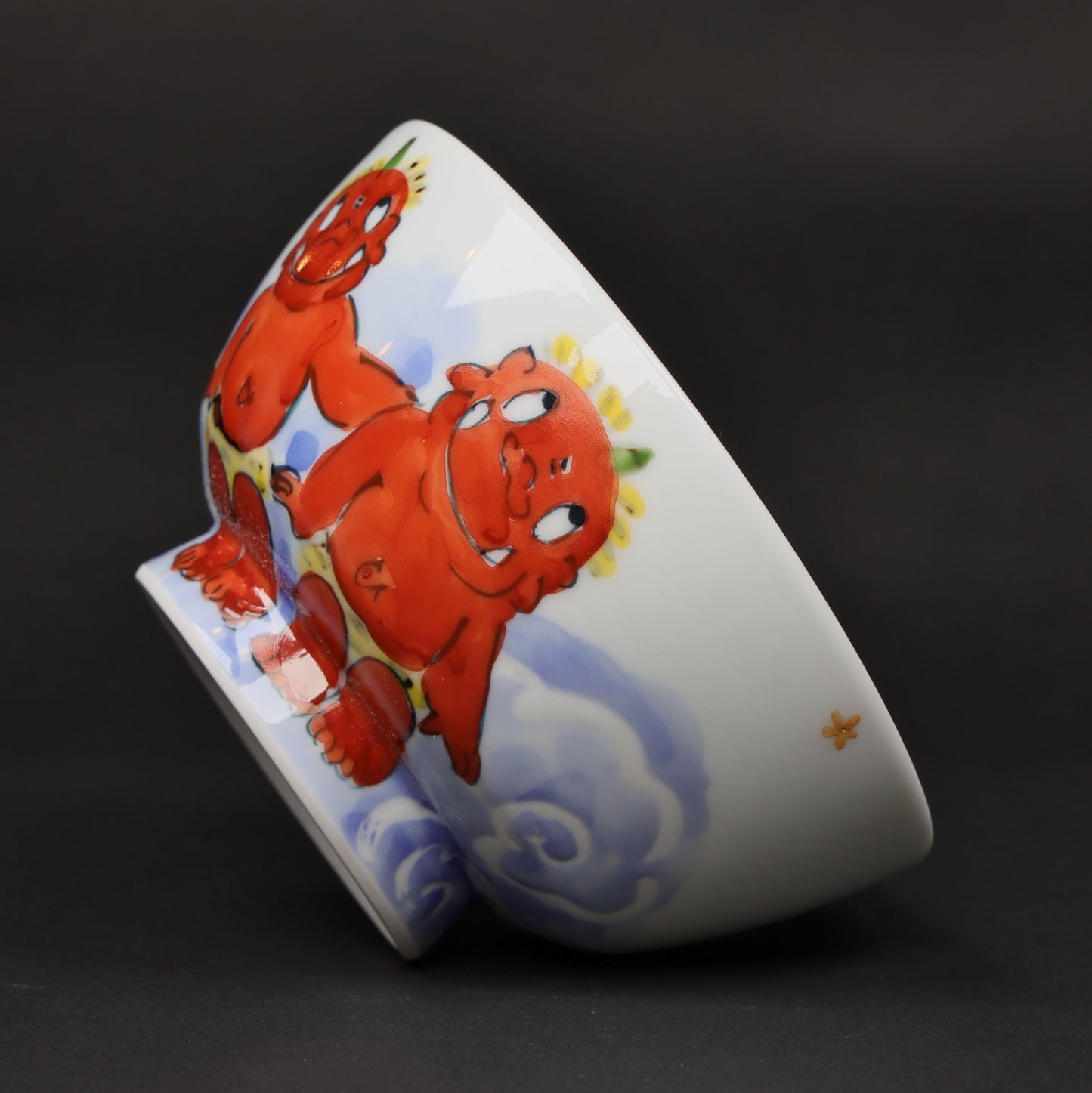 Oni Moon Viewing | Japanese Rice Bowl | Hasami Ware Porcelain Bowl | Hand-Painted Japanese Rice Bowl | Japanese Art Rice Bowl | Made in Japan