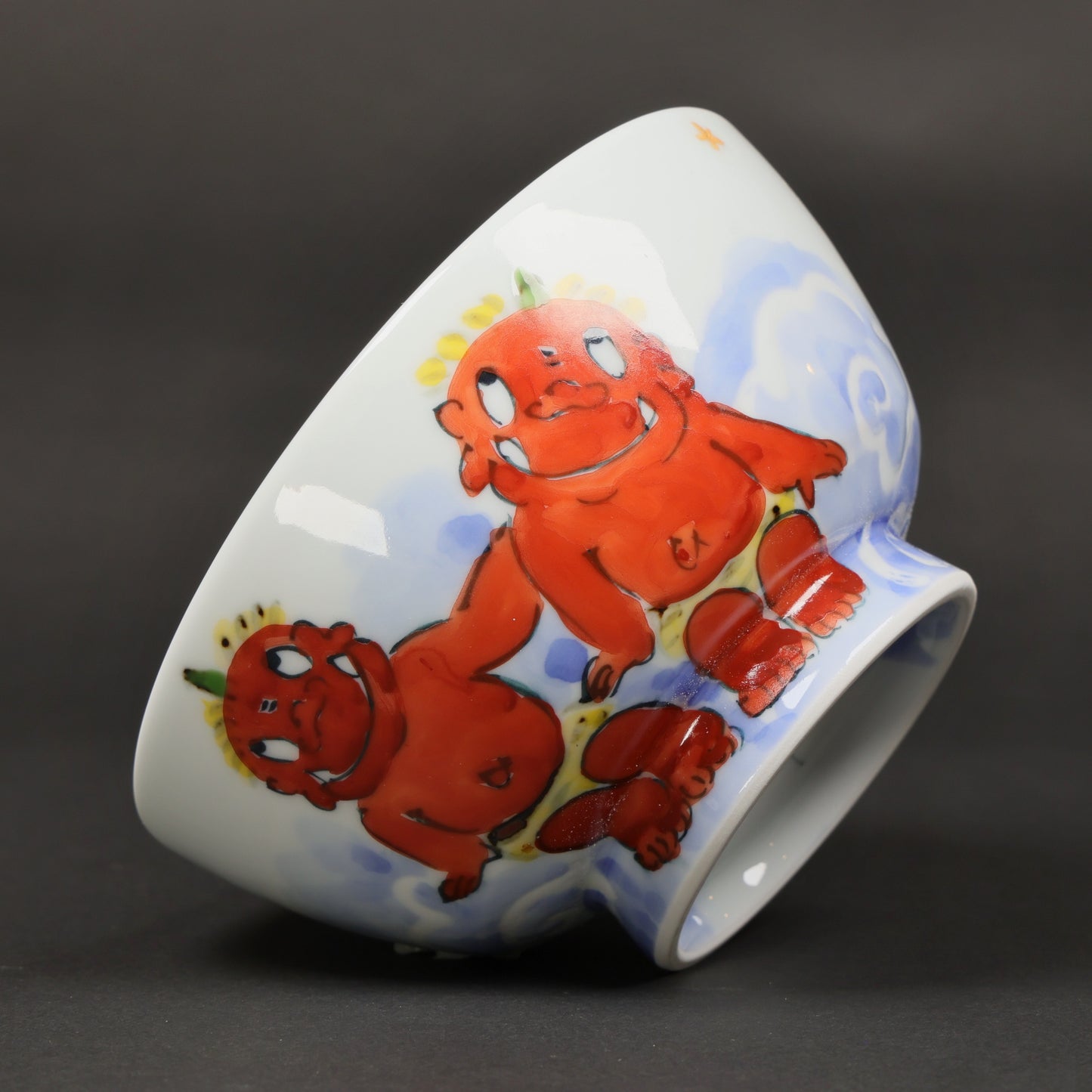 Oni Moon Viewing | Japanese Rice Bowl | Hasami Ware Porcelain Bowl | Hand-Painted Japanese Rice Bowl | Japanese Art Rice Bowl | Made in Japan