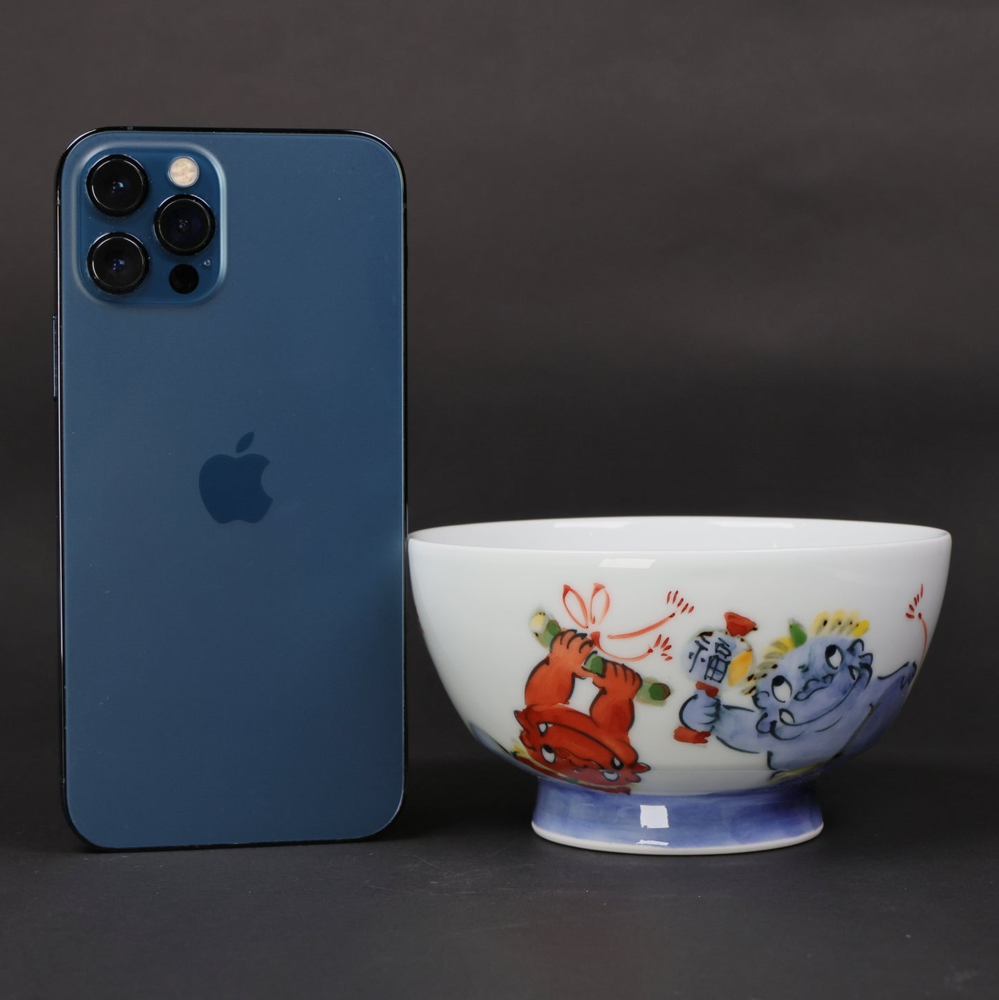 Oni & Treasures Rice Bowl Japanese Hasami Porcelain with Lucky Motifs | Hand-Painted | Made in Japan