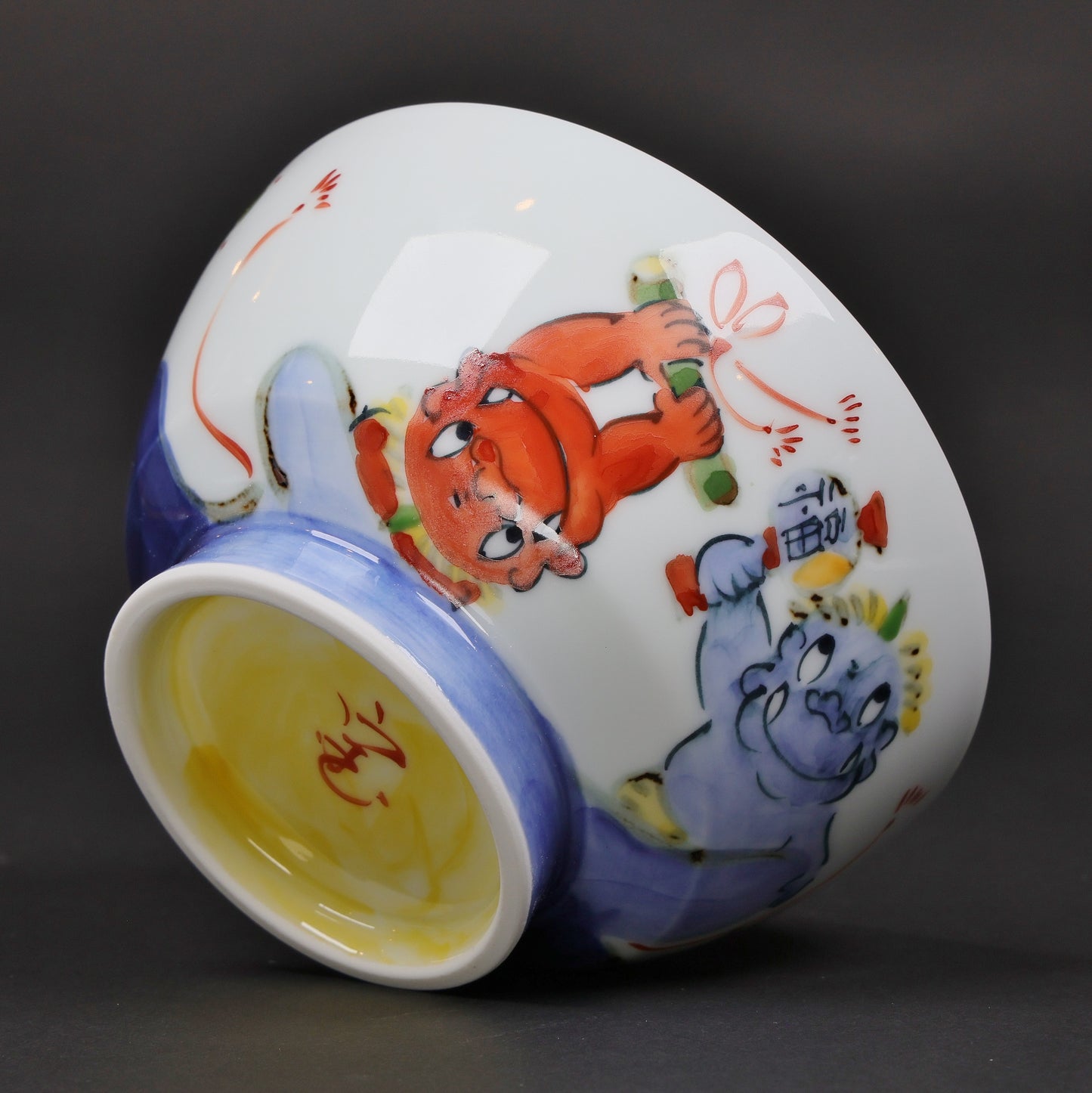 Oni & Treasures Rice Bowl Japanese Hasami Porcelain with Lucky Motifs | Hand-Painted | Made in Japan