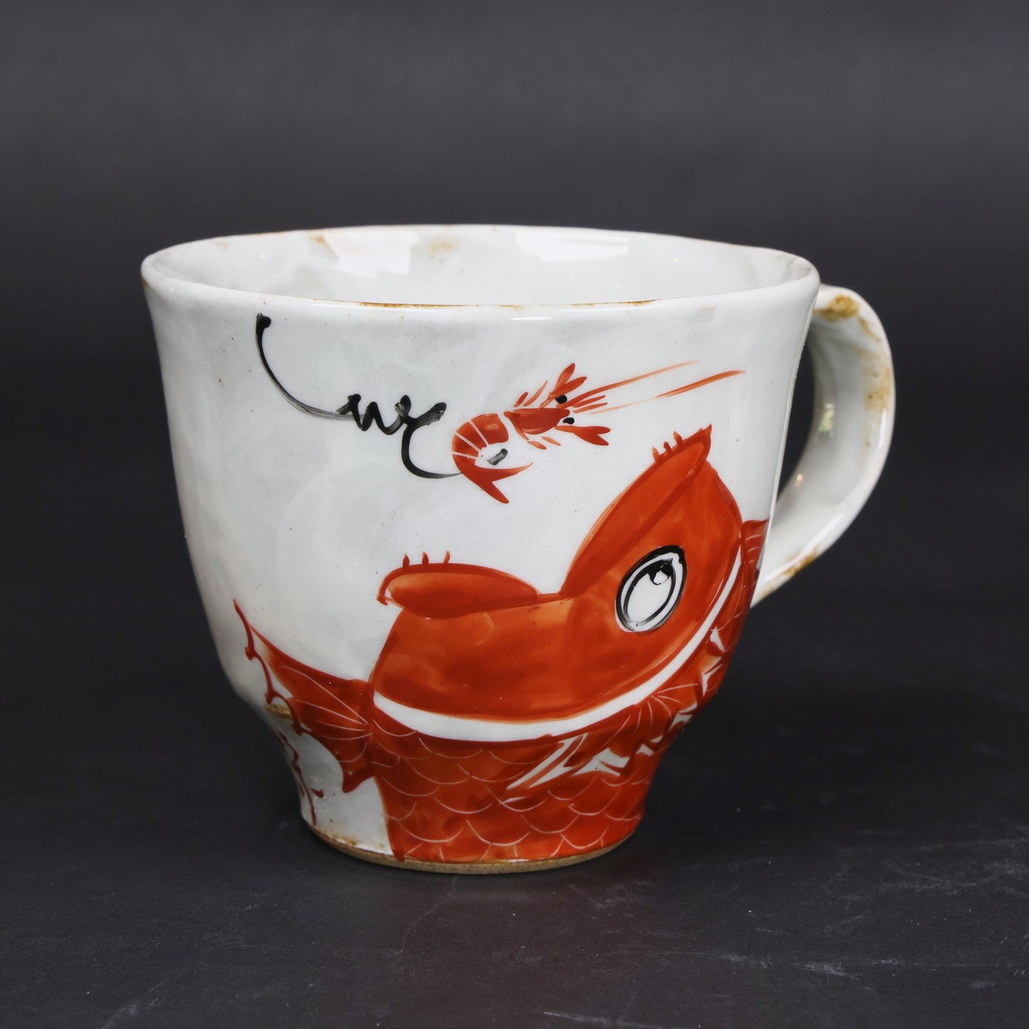 Hasami Ware Pair Mug Set | “Catch a Sea Bream with a Shrimp” Story Design | Hand-Painted pair mags | Hasami Ware | Made in Japan