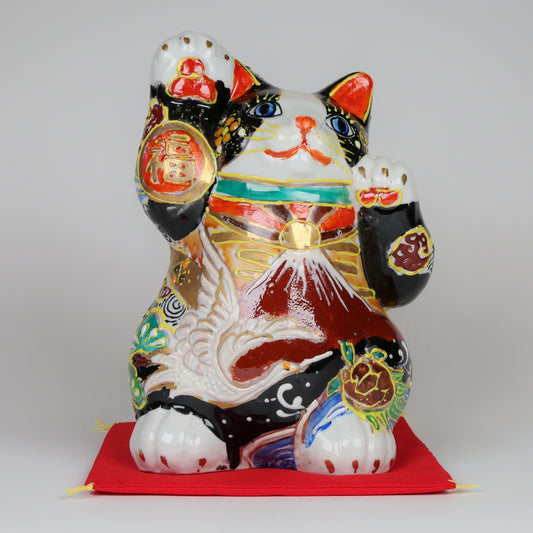 Lucky cat, Kutaniyaki Manekineko, Beckoning cat, Kutani Beckoning cat, Kutani Porcelain Maneki Neko, Made in Japan, Free shipping