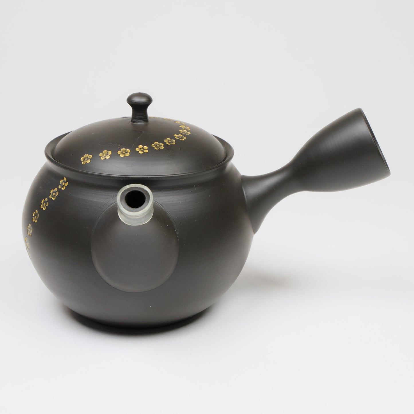 Elegant Tokoname Teapot with Gold Plum Blossom Motif – Handmade Japanese Kyusu, 340ml, Made in Japan, Free shipping