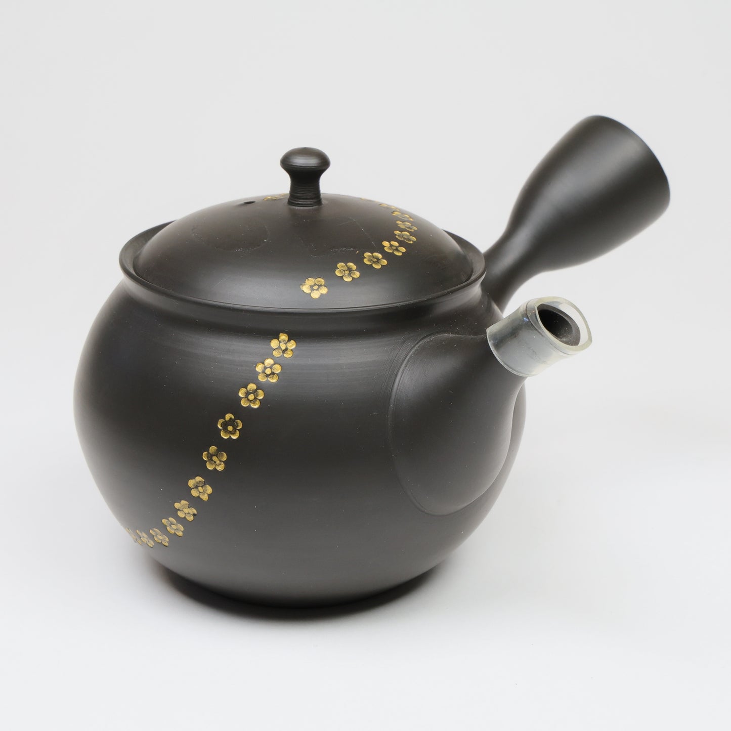 Elegant Tokoname Teapot with Gold Plum Blossom Motif – Handmade Japanese Kyusu, 340ml, Made in Japan, Free shipping